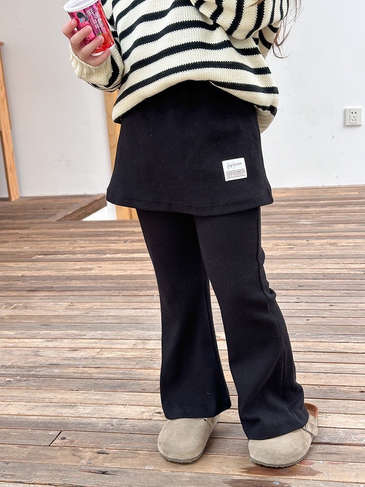 三色小貼布假兩件喇叭褲