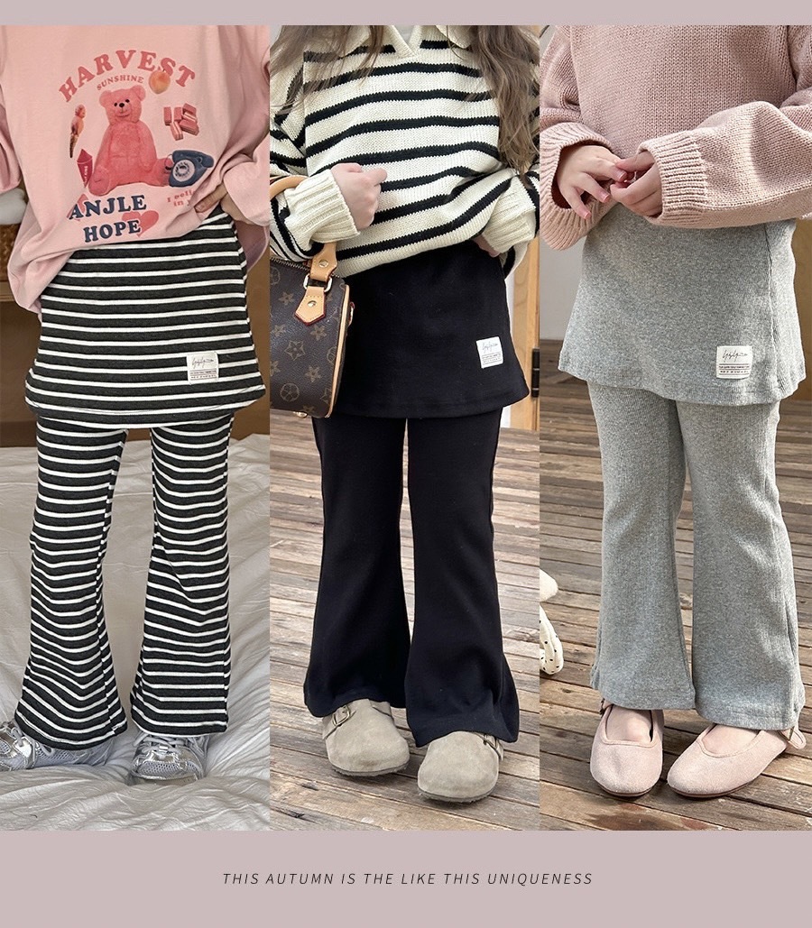 三色小貼布假兩件喇叭褲