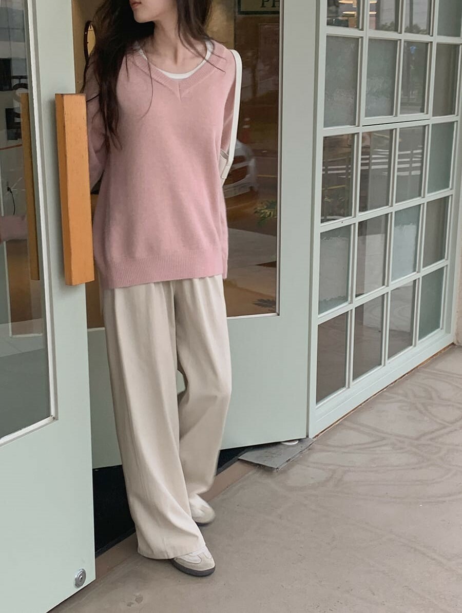 韓國Cherrykoko授權 時尚休閒感鬆緊直筒落地長褲