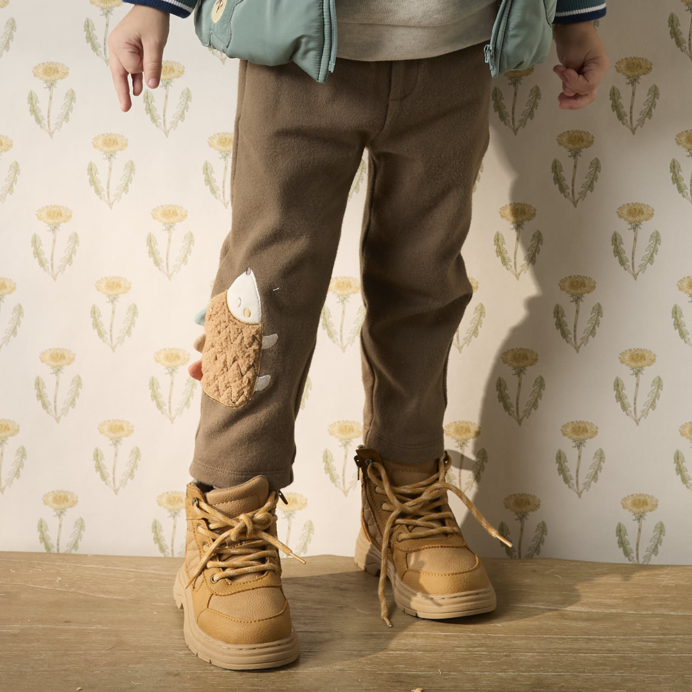 PIPPY 可愛小刺蝟繡花棉質長褲 棕