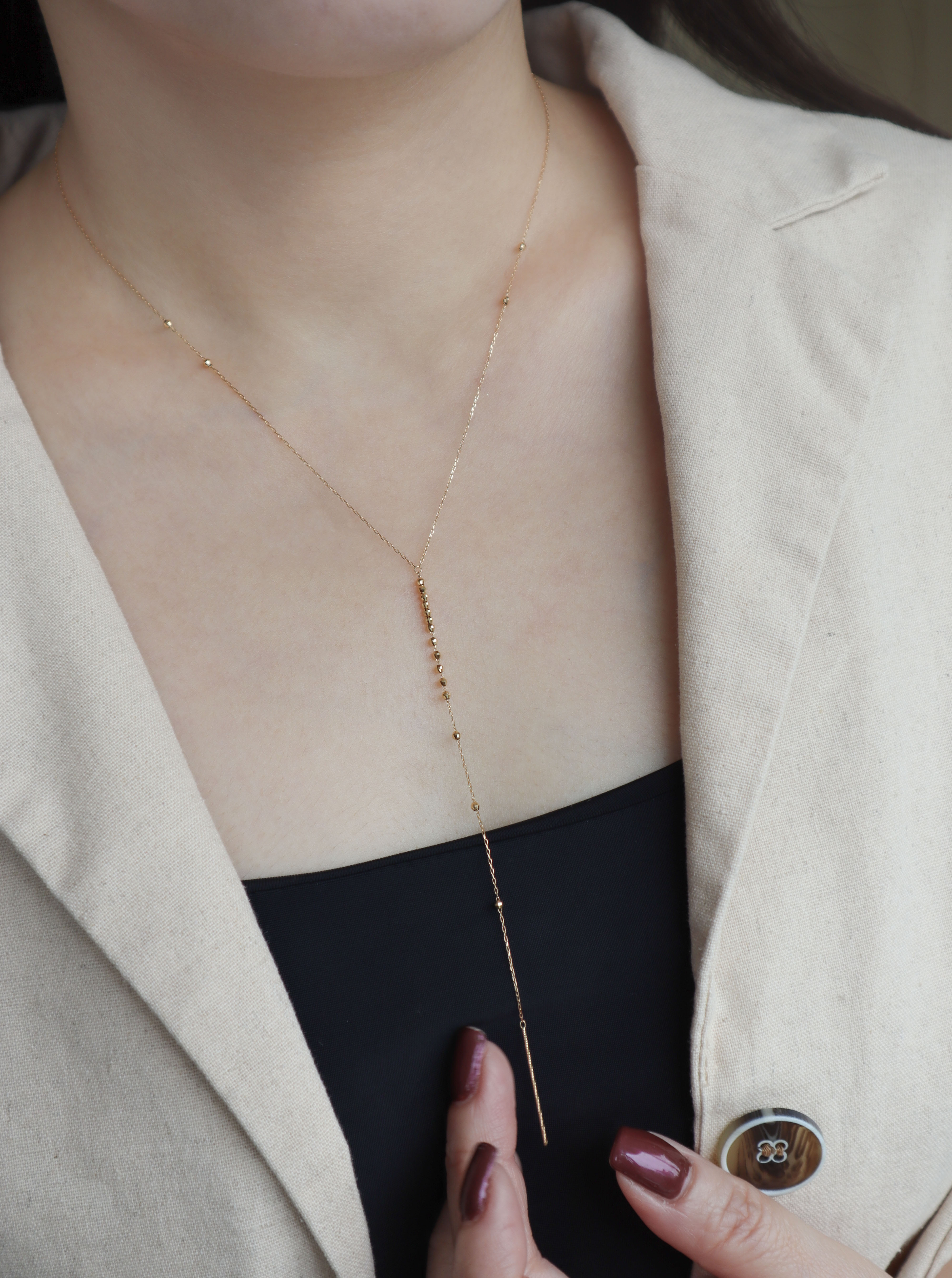 18K/金球Y字長墜鍊