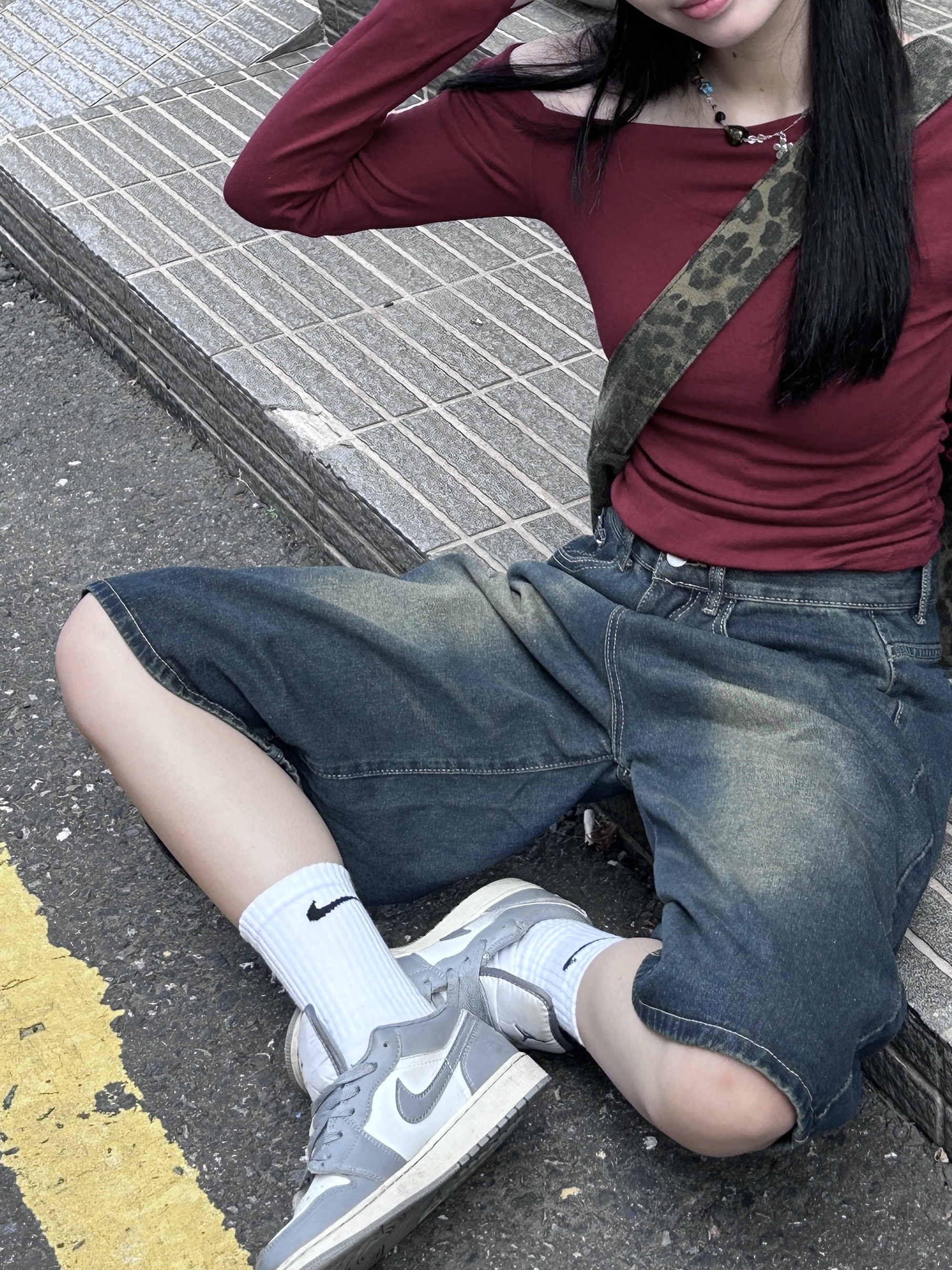 刷色牛仔七分褲