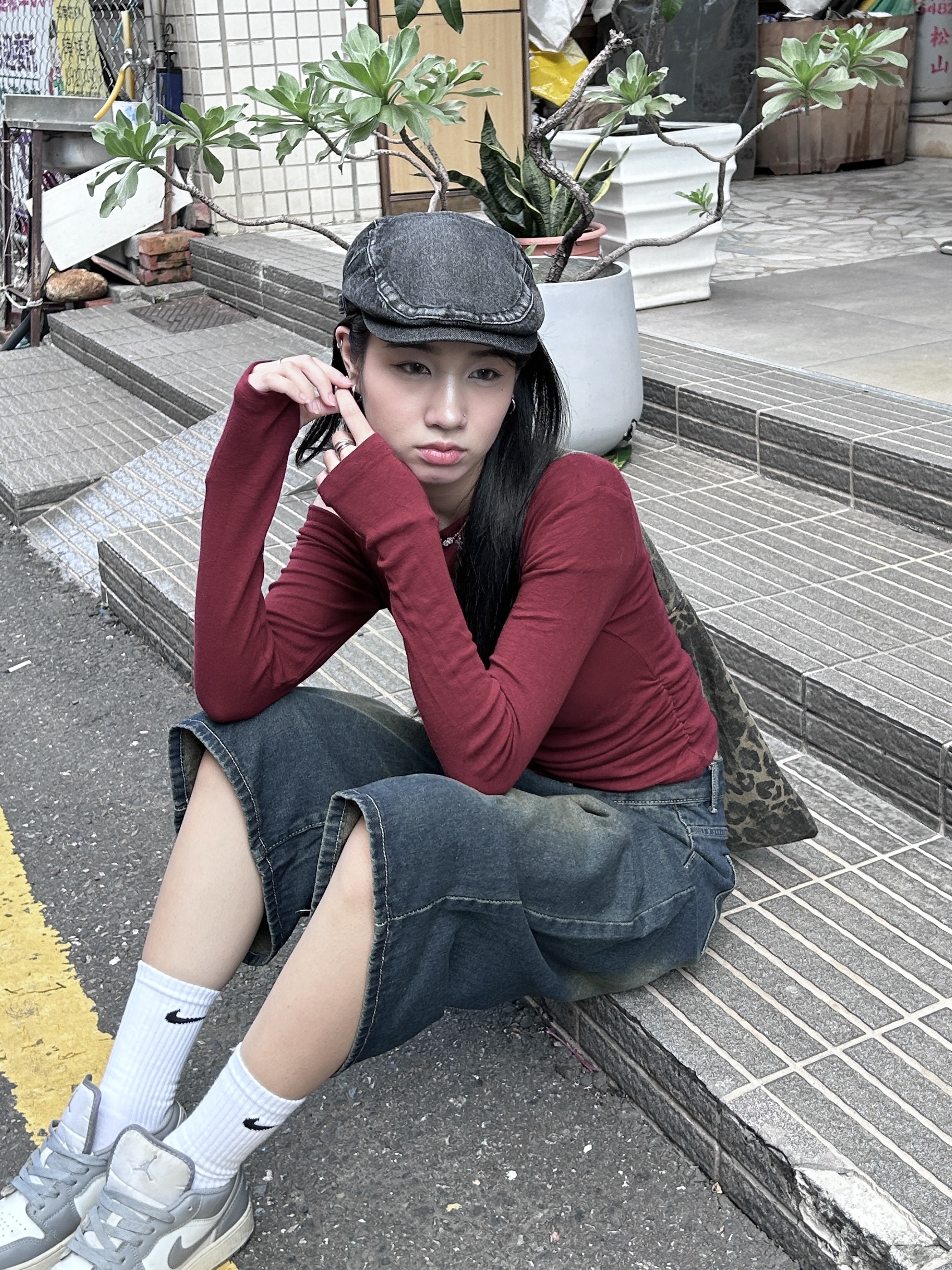 刷色牛仔七分褲