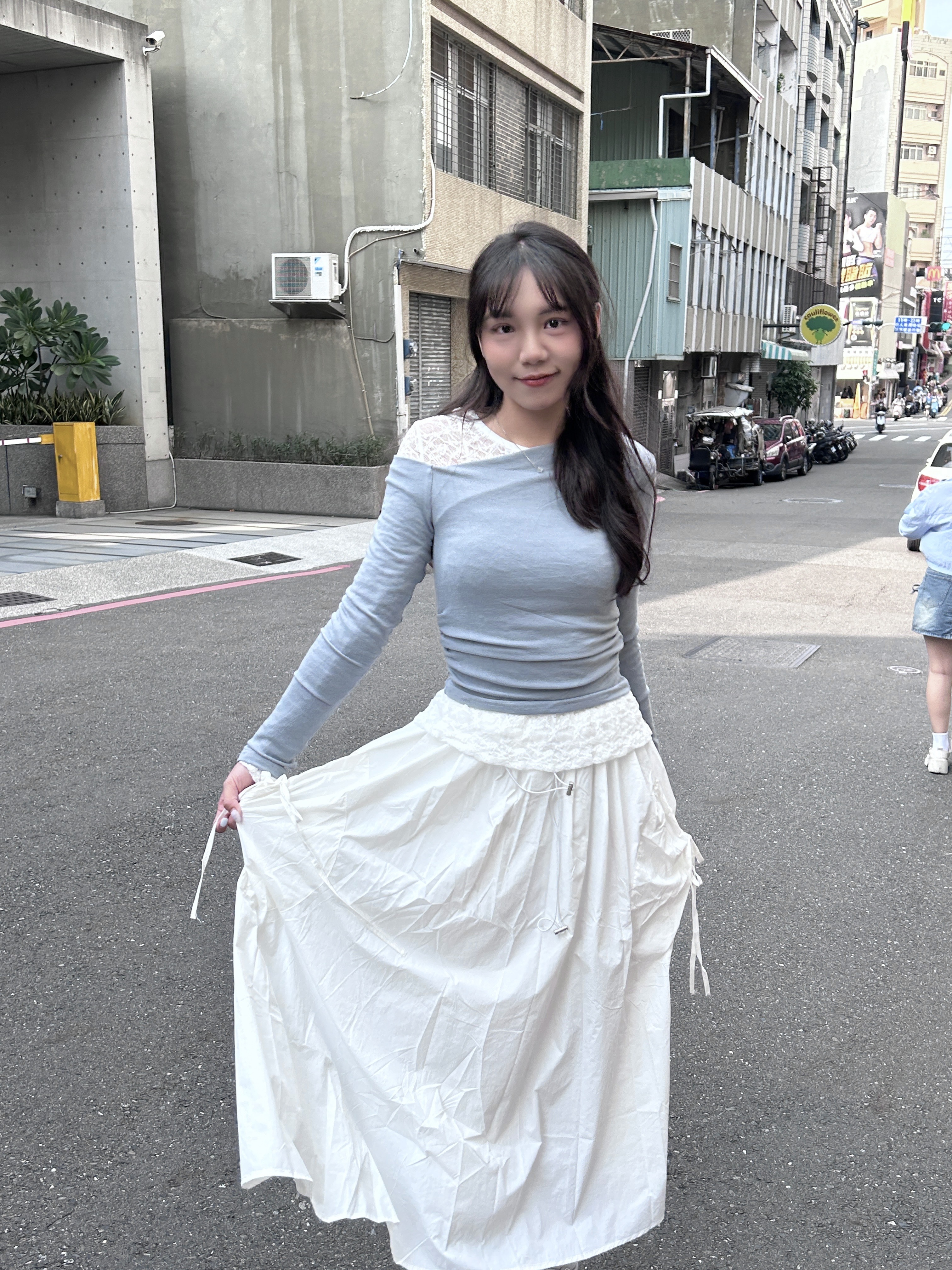 抽繩口袋刷刷長裙