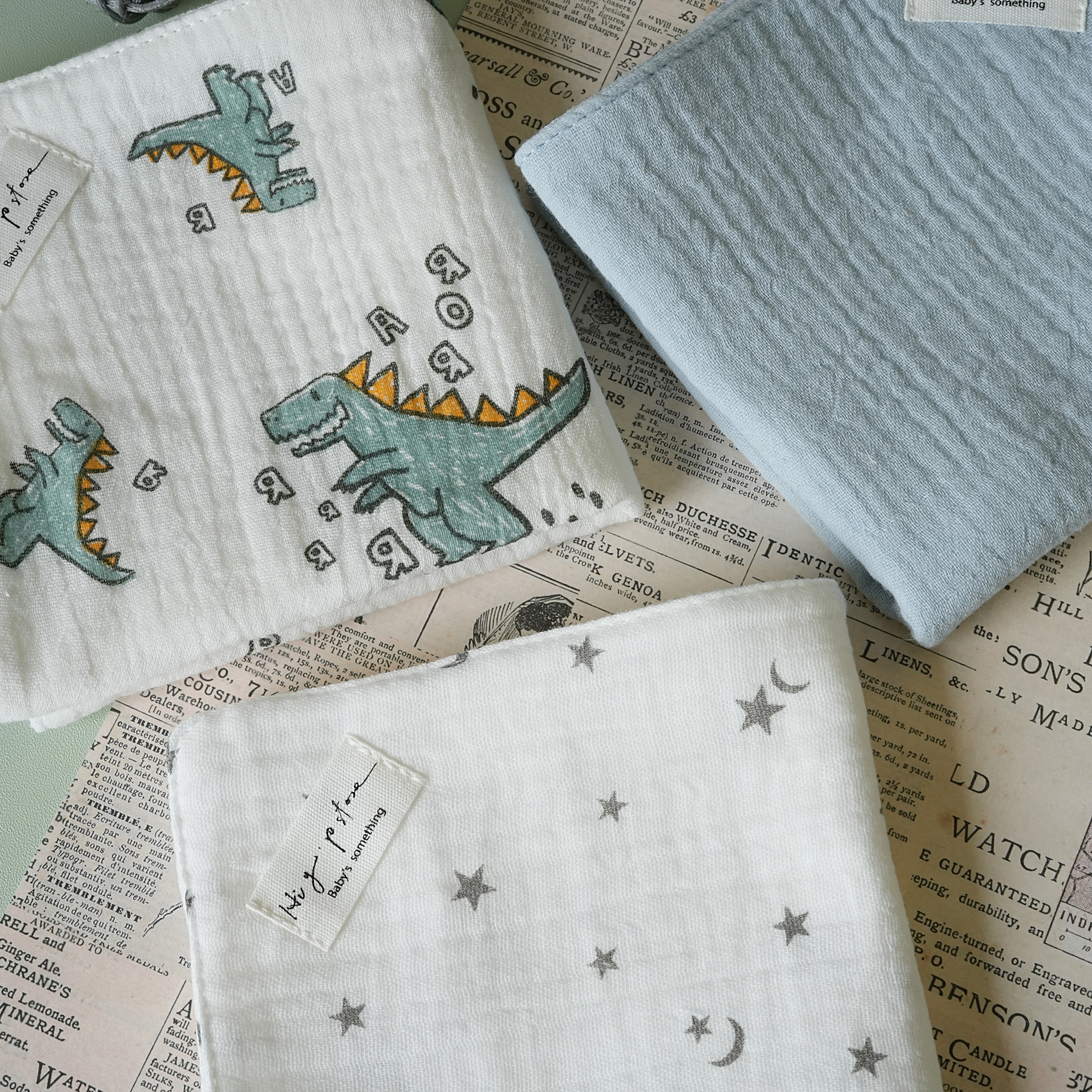 Hi Y.P store-手作六層紗紗布巾-塗鴉恐龍(3件組)