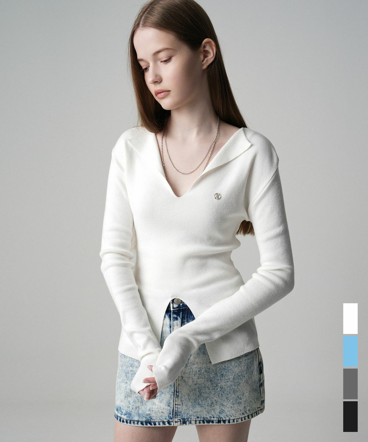 AVANDRESS Collar Slit Knit