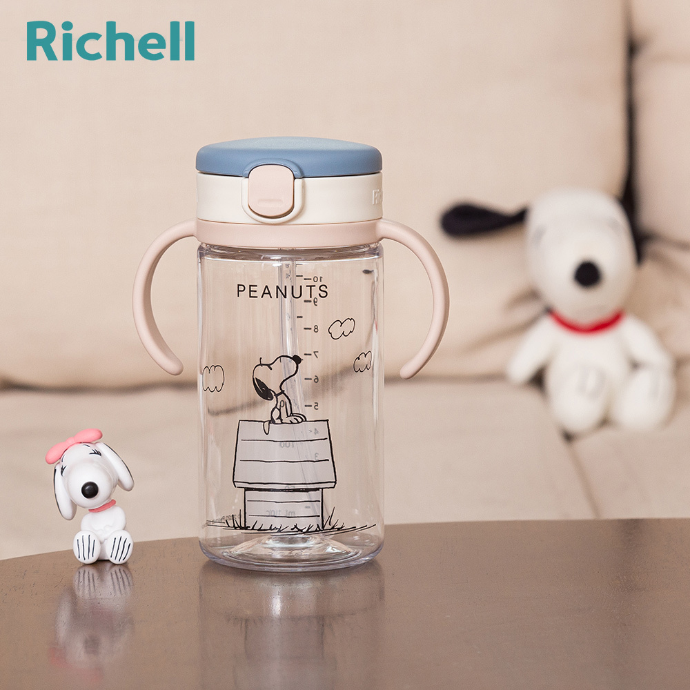 【Richell 利其爾】SNOOPY  史努比 LC  吸管水杯 320ML - 藍