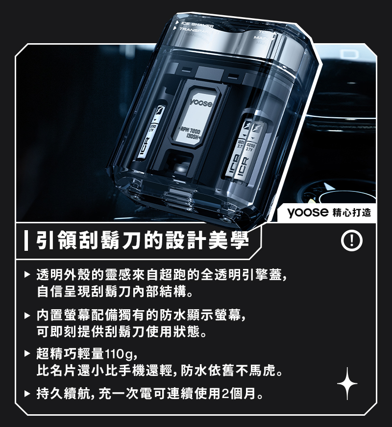 yoose 有色】ICE 冰磚全透明隨身電動刮鬍刀