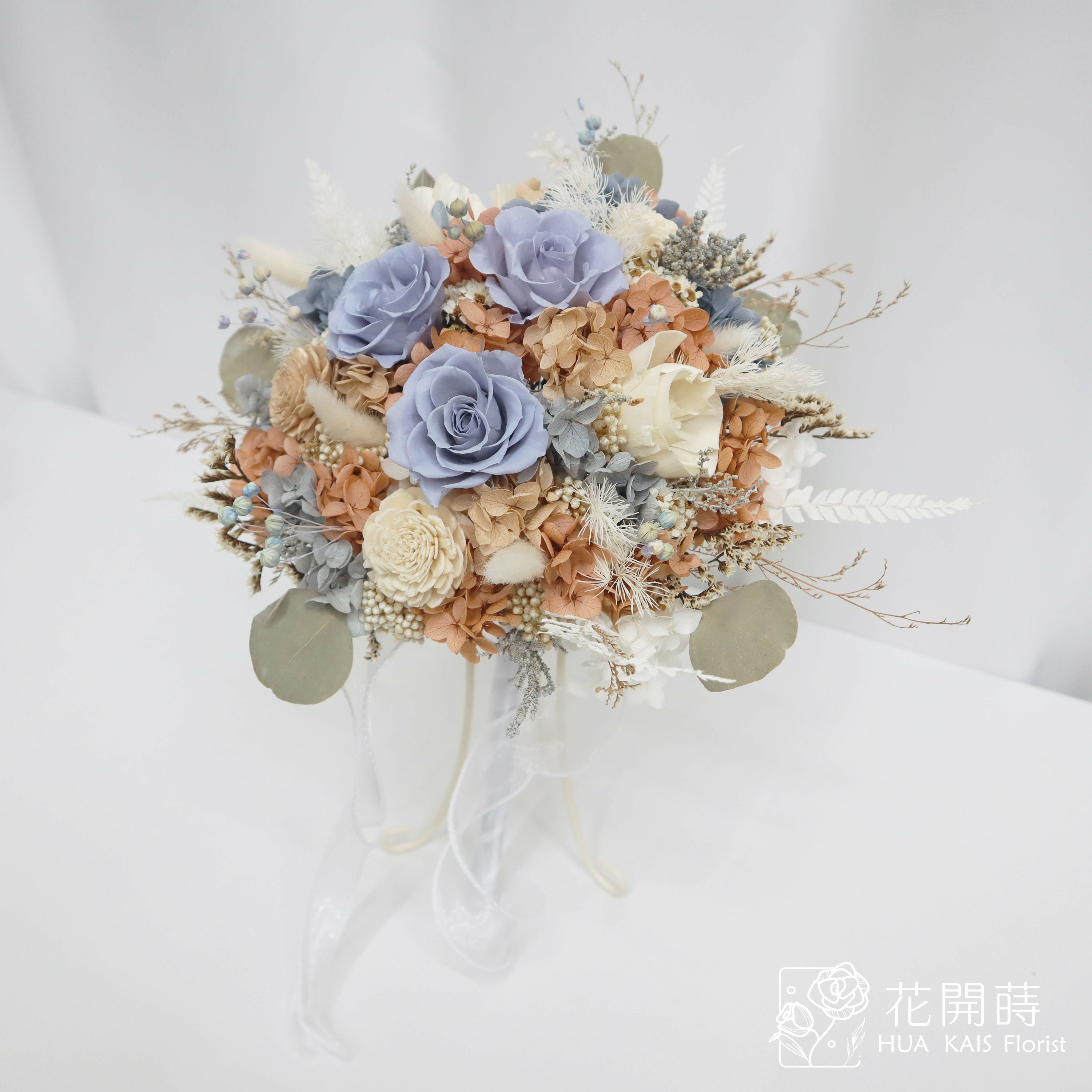 新娘捧花|莫蘭迪藍永生捧花L|永生花捧花|外拍捧花|韓式捧花|圓形捧花|莫蘭迪色捧花|藍色捧花|永生捧花