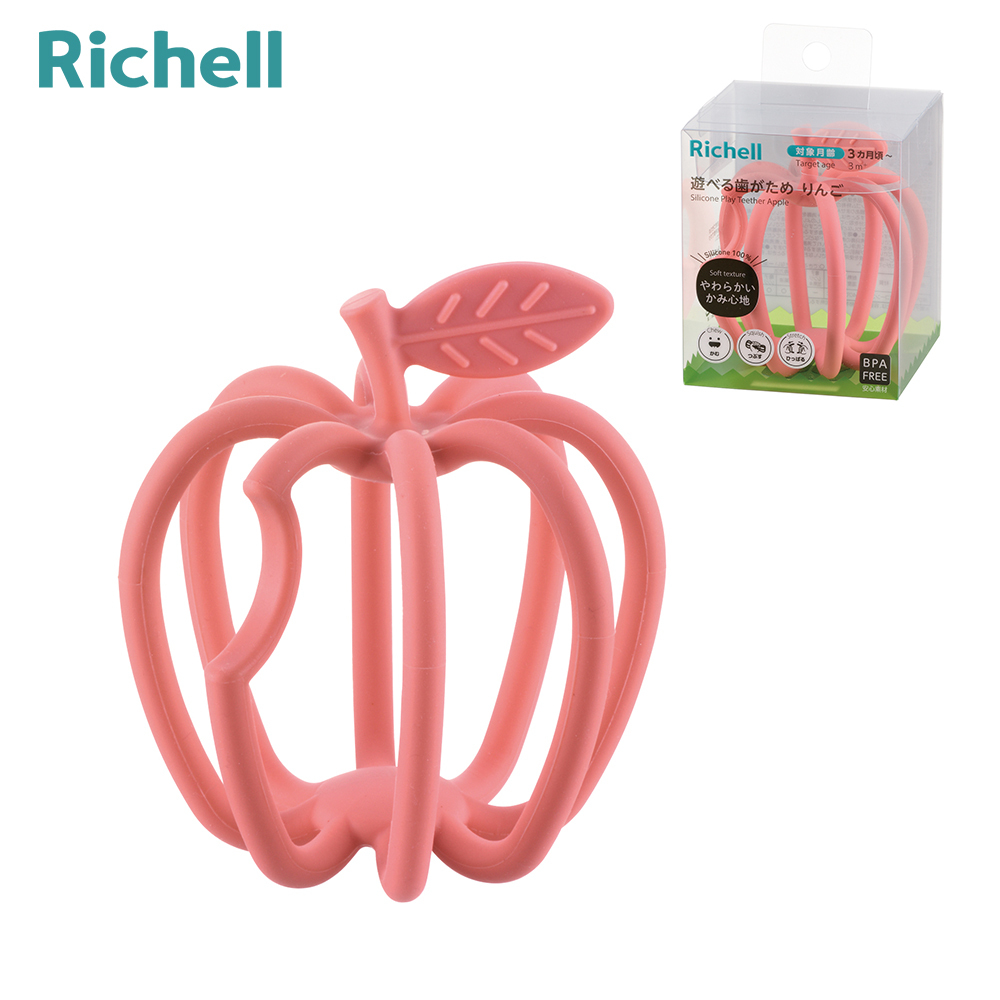 【Richell 利其爾】 3D互動矽膠固齒器 蘋安果 (3 個月以上適用)  安撫玩具