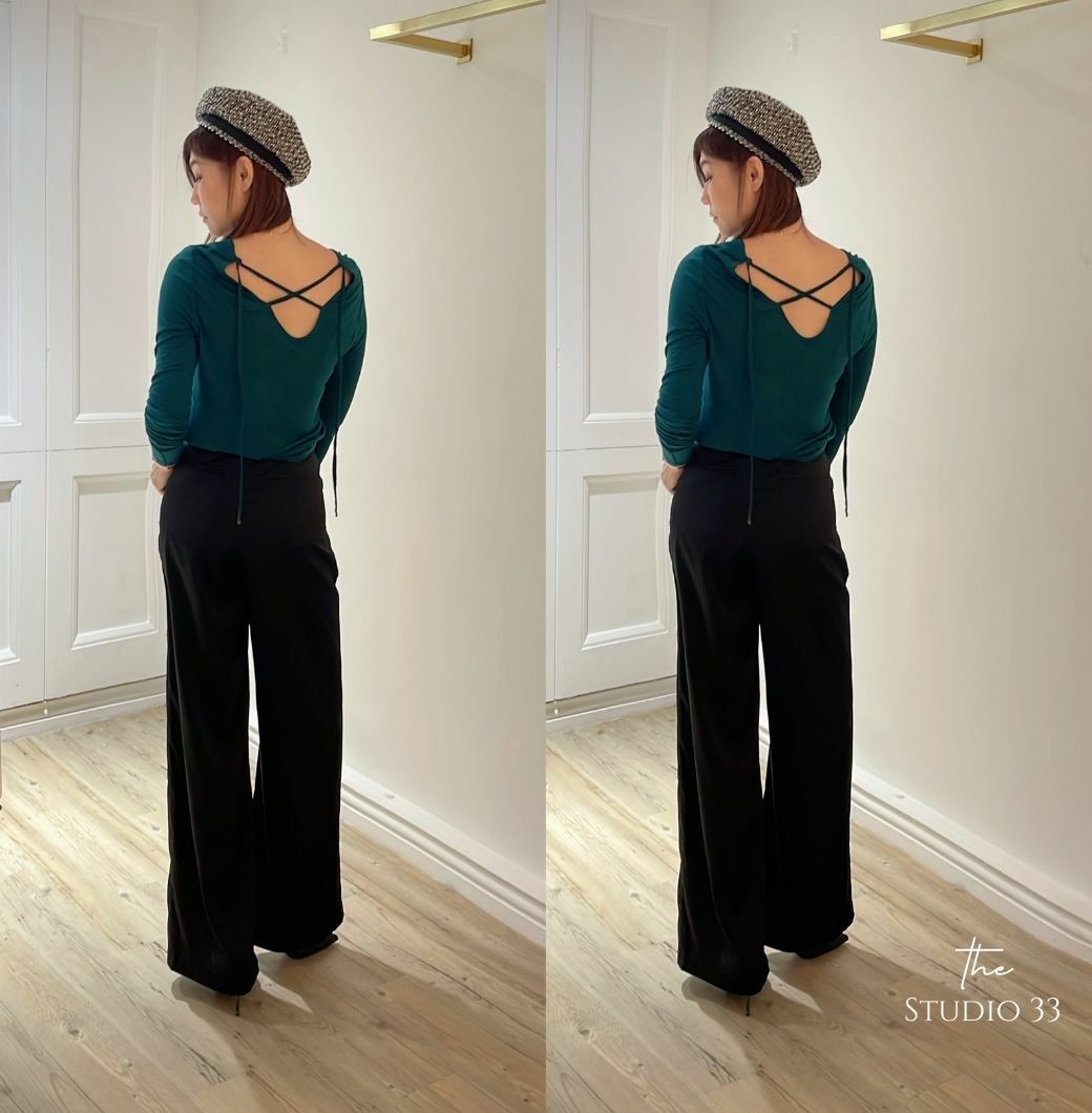 絲光緞面寬版長褲