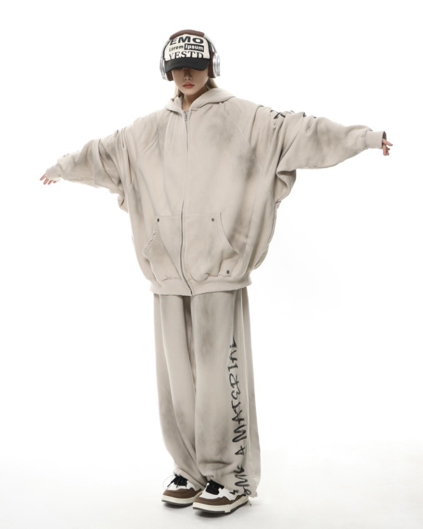 美式復古泥染做舊連帽外套