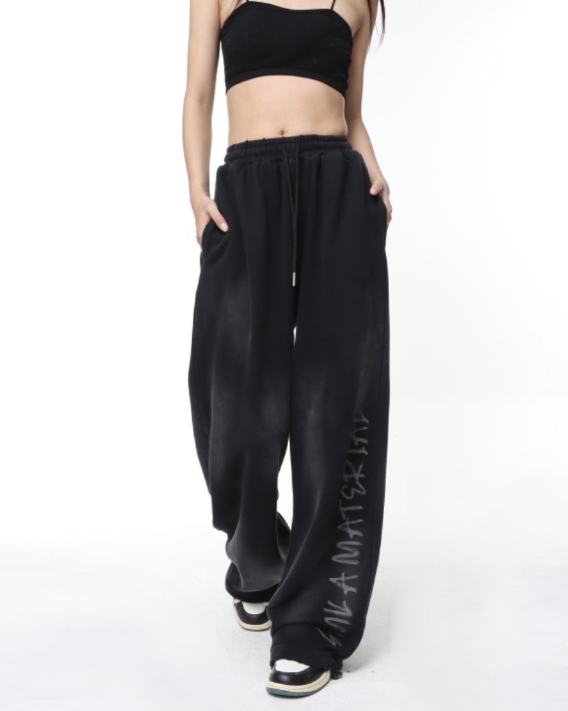 美式復古泥染做舊長褲