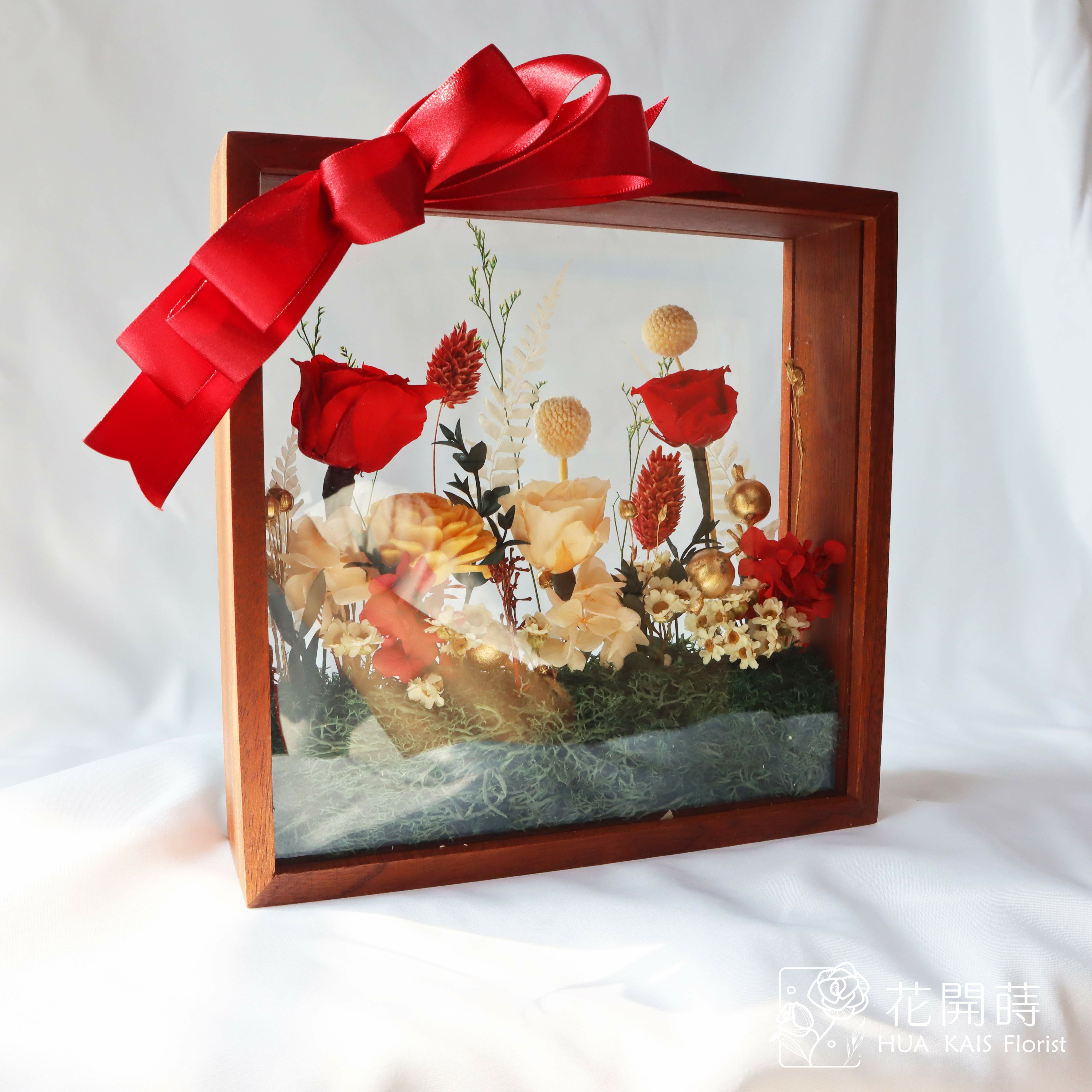 永生花相框|喜氣紅相框|開幕花禮|永生花掛飾|復古風格|永生花禮|生日禮物|入厝禮