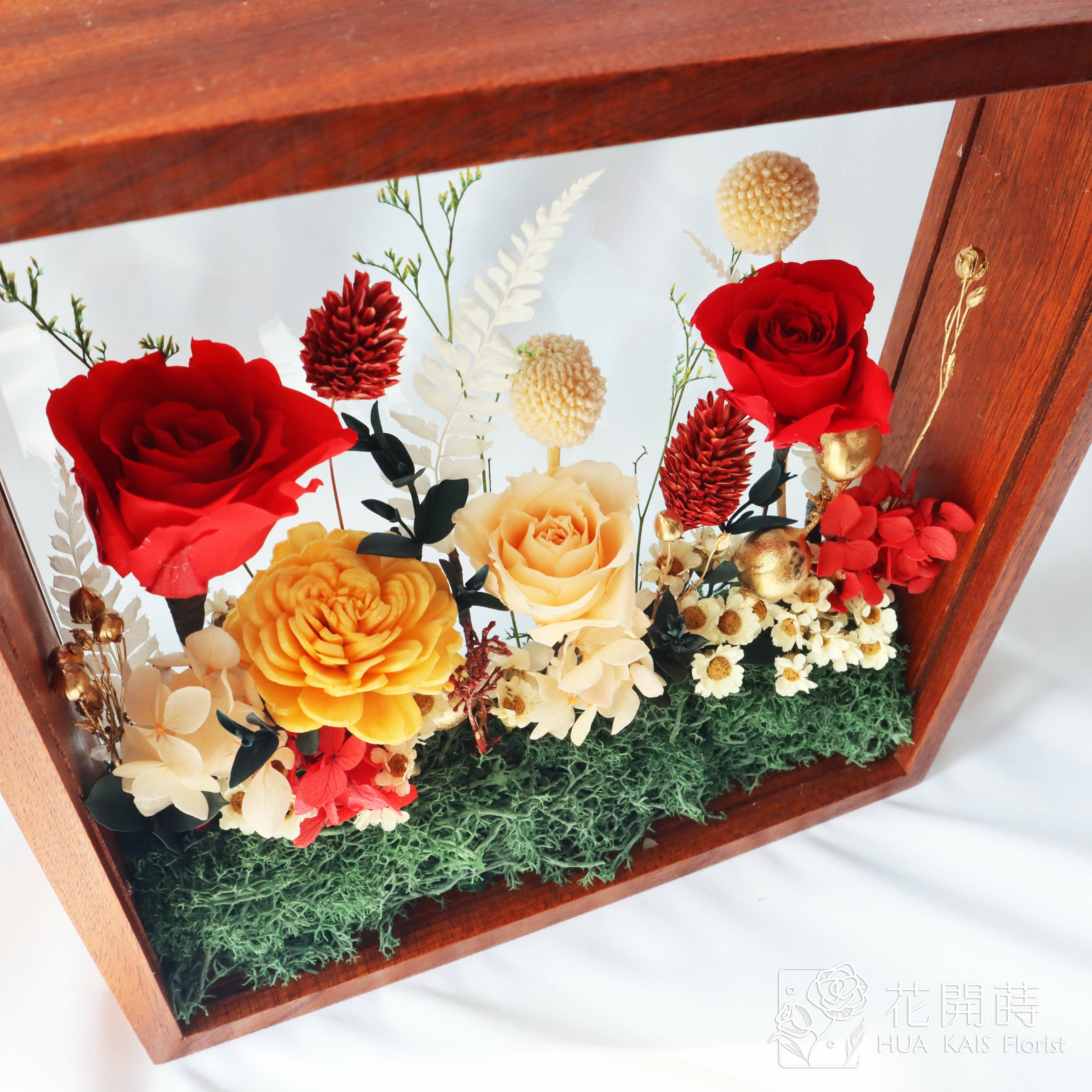 永生花相框|喜氣紅相框|開幕花禮|永生花掛飾|復古風格|永生花禮|生日禮物|入厝禮