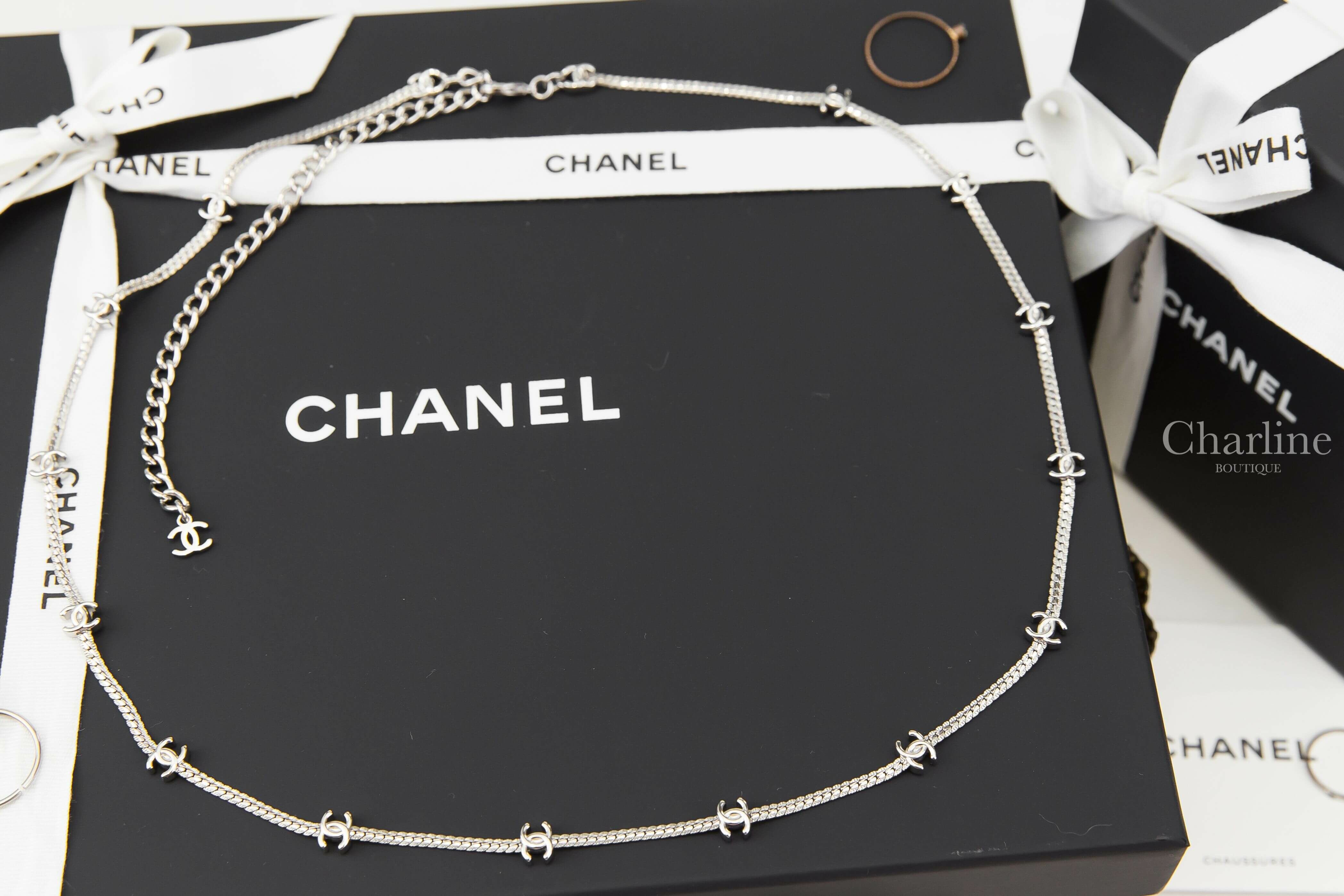 Chanel Long Necklace 銀色十四顆CC長項鍊