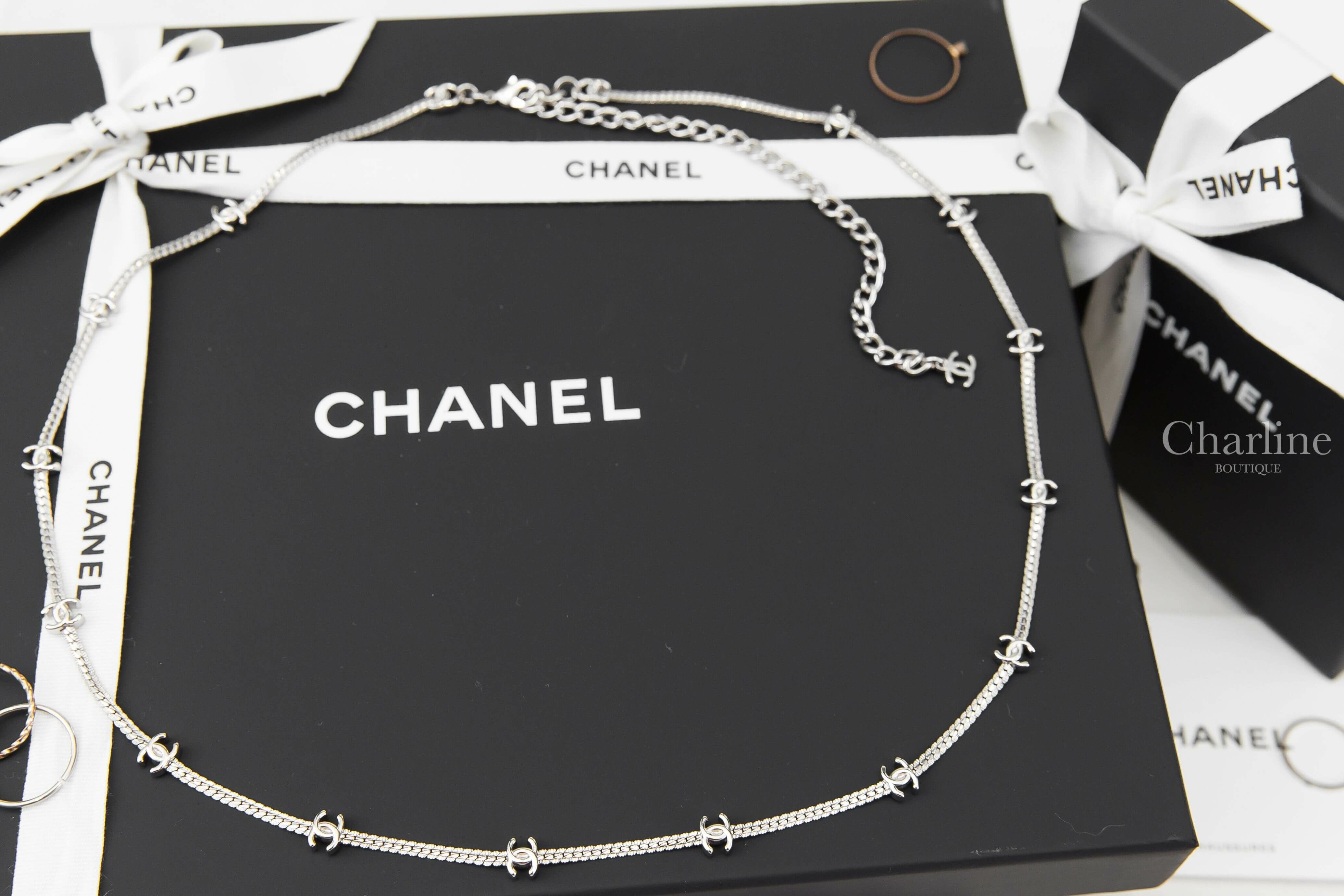 Chanel Long Necklace 銀色十四顆CC長項鍊-Charline Boutique 精品代購