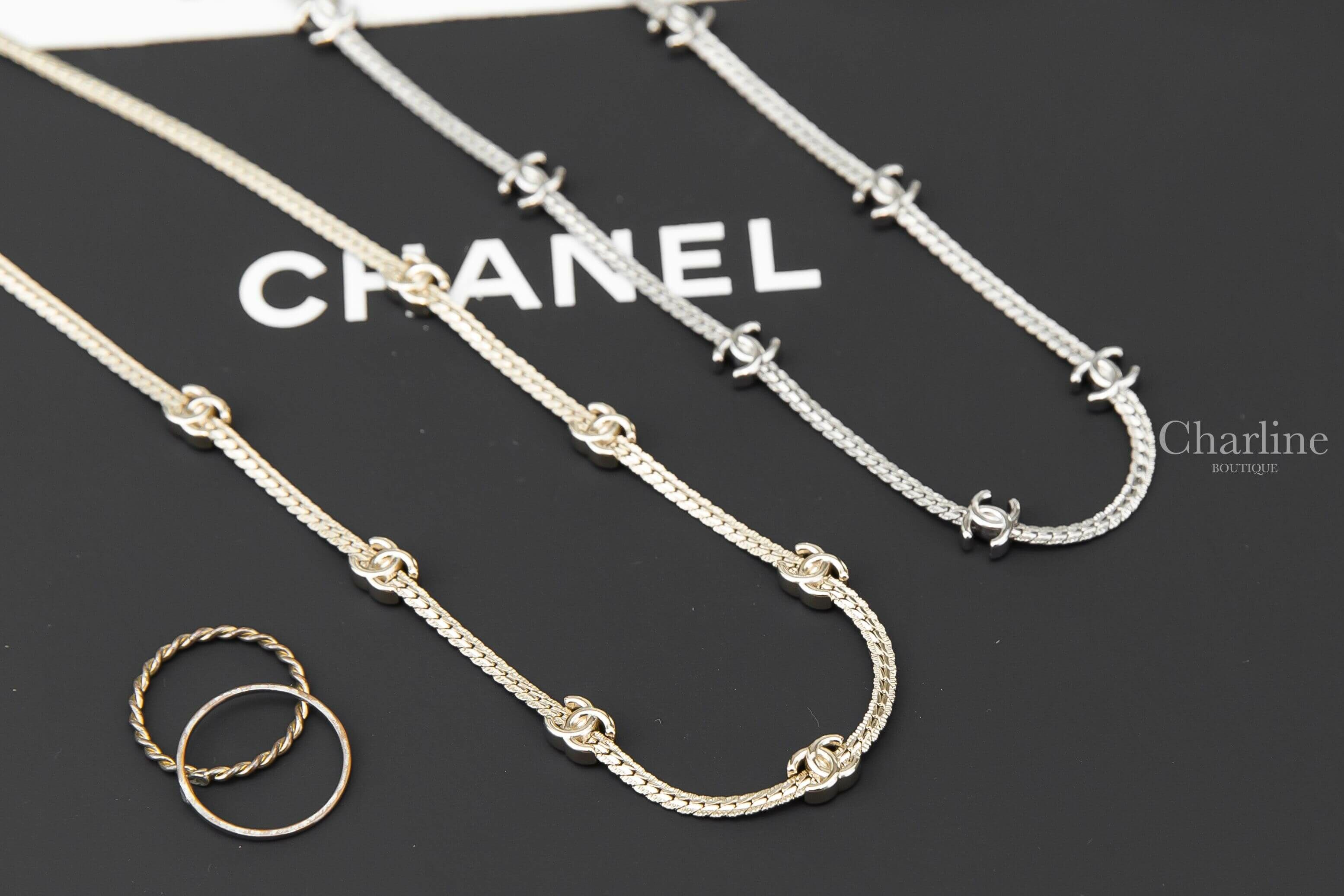 Chanel Long Necklace 銀色十四顆CC長項鍊,Chanel Necklace 金色七顆CC項鍊-Charline Boutique 精品代購