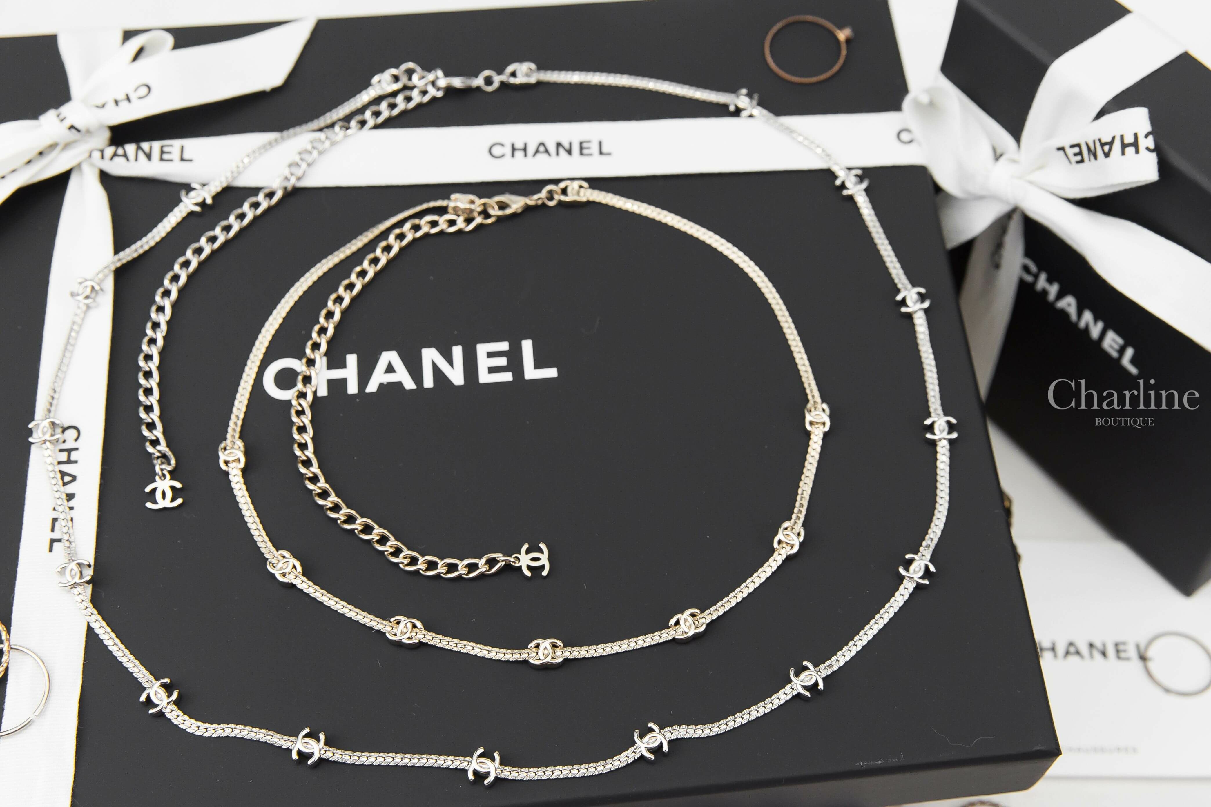 Chanel Long Necklace 銀色十四顆CC長項鍊,Chanel Necklace 金色七顆CC項鍊-Charline Boutique 精品代購