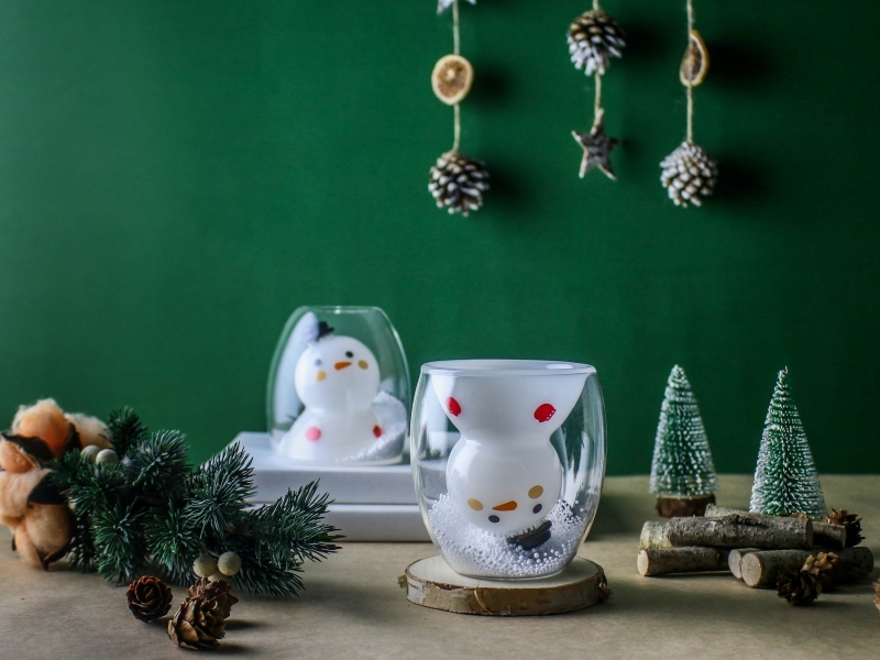 好玻聖誕交換禮物雪人雙層玻璃杯