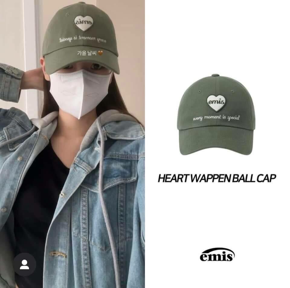 【丁海寅同款】 EMIS HEART WAPPEN BALL CAP 愛心 毛絨布標 LOGO老帽 棒球帽 HEARTWAPPENBALLCAP