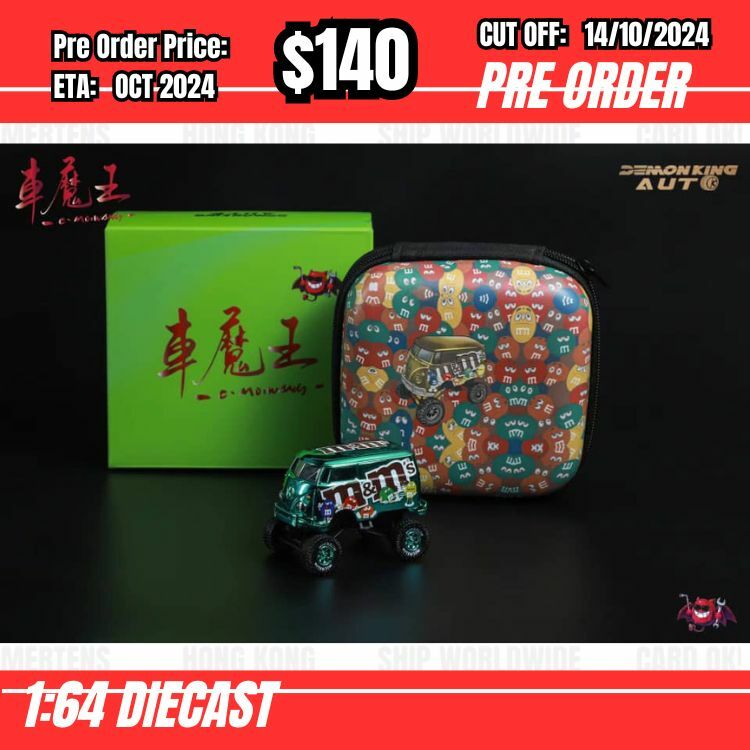 PO-$140 * Demon King Auto * 1:64 VW T1 Short Axis Chrome Green Big Foot [OD11/10]