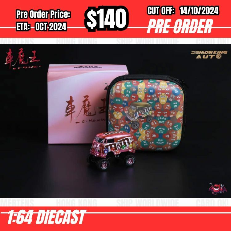 PO-$140 * Demon King Auto * 1:64 VW T1 Short Axis Chrome Pink Big Foot [OD11/10]