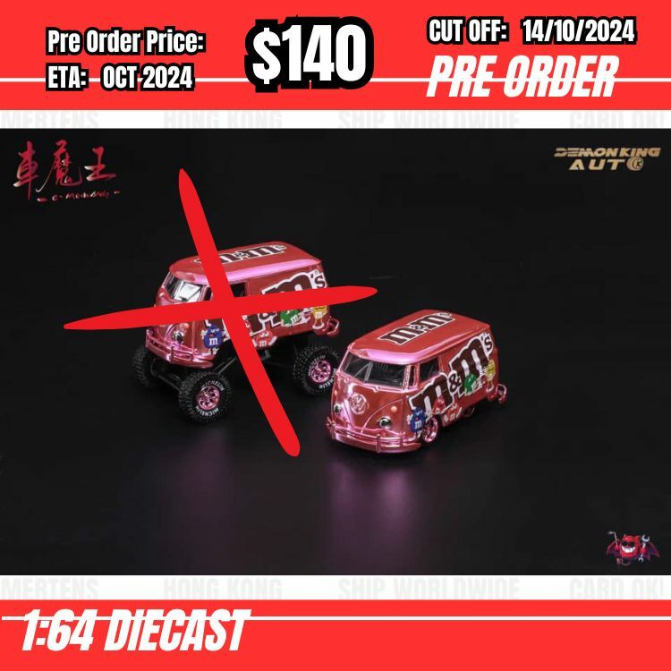 PO-$140 * Demon King Auto * 1:64 VW T1 Short Axis Chrome Pink Standard [OD11/10]