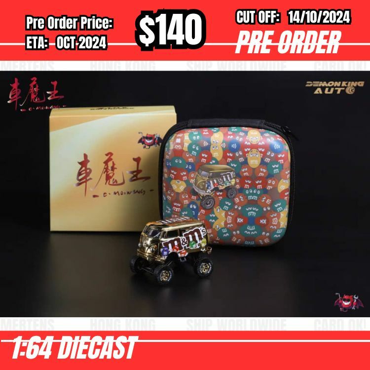 PO-$140 * Demon King Auto * 1:64 VW T1 Short Axis Chrome Gold Big Foot [OD11/10]