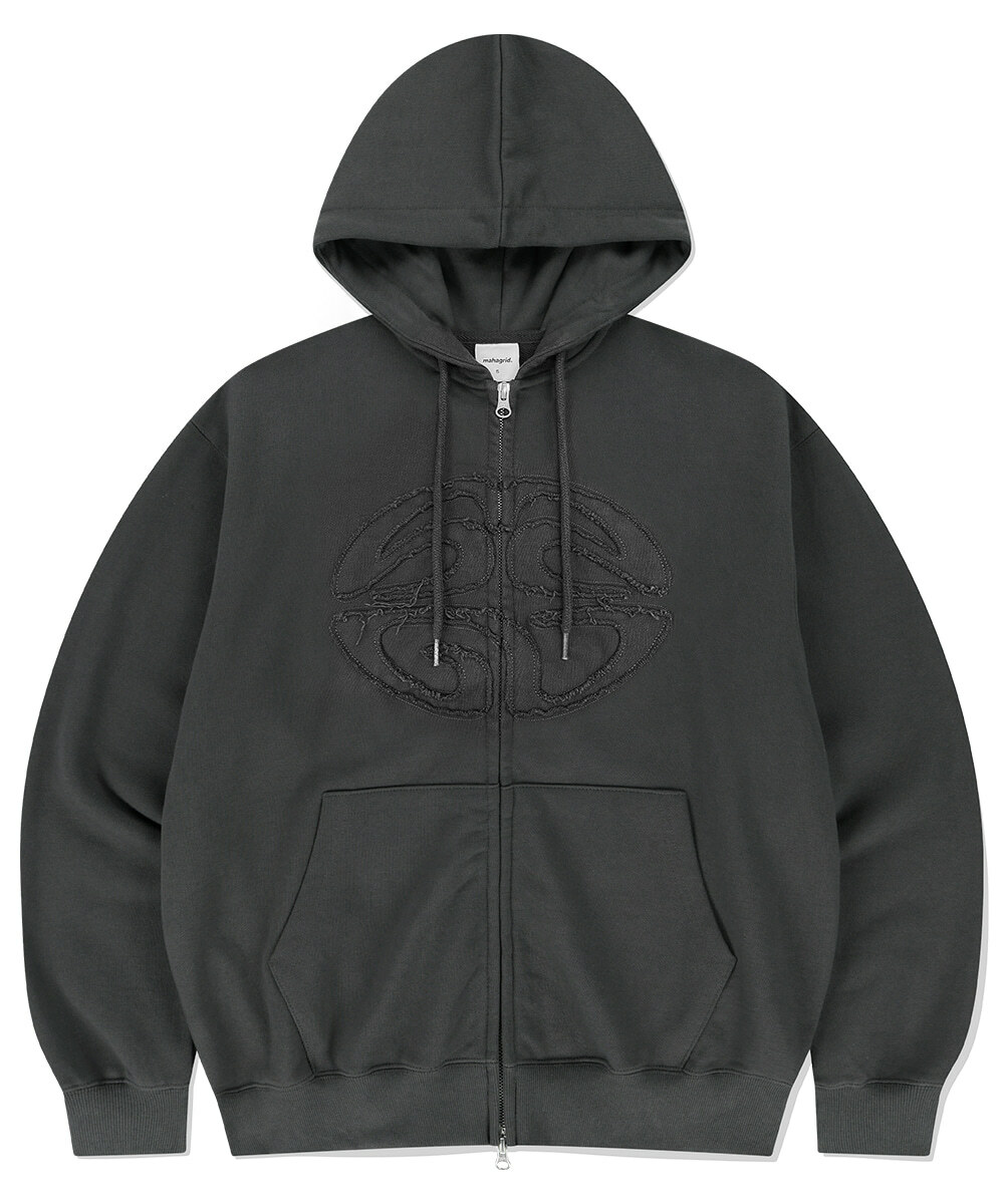 MAHAGRID - ECLIPSE RAW CUT ZIP UP HOODIE (CHARCOAL)