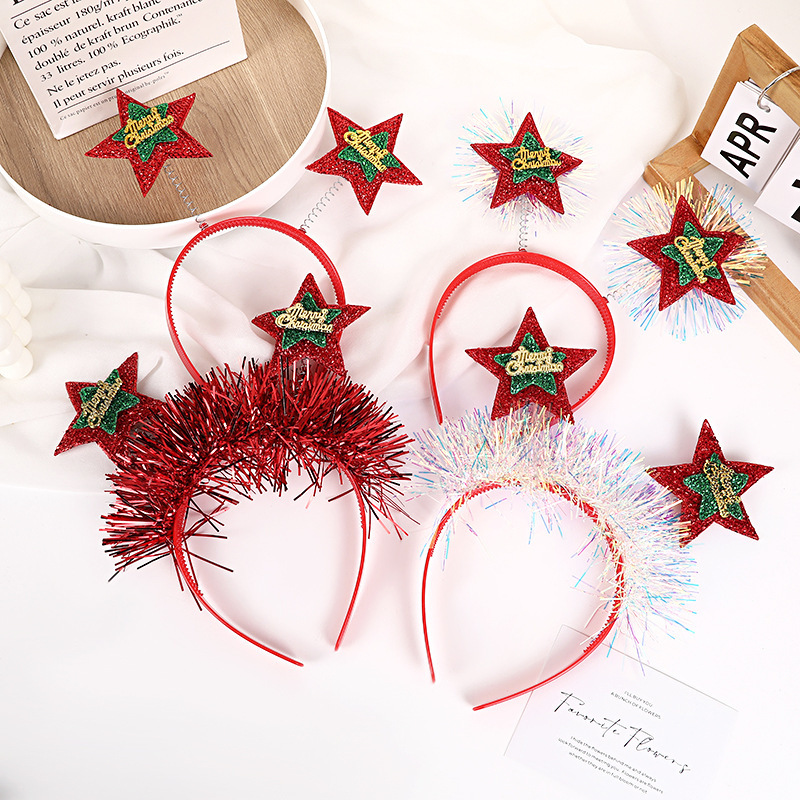 《4951》聖誕節亮絲英文字母立體星星髮箍