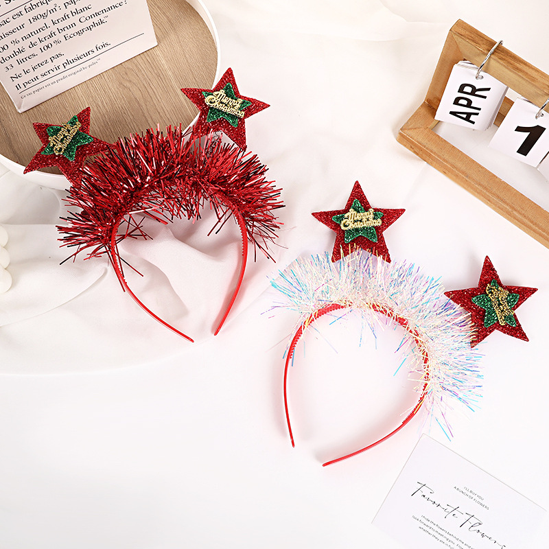《4951》聖誕節亮絲英文字母立體星星髮箍