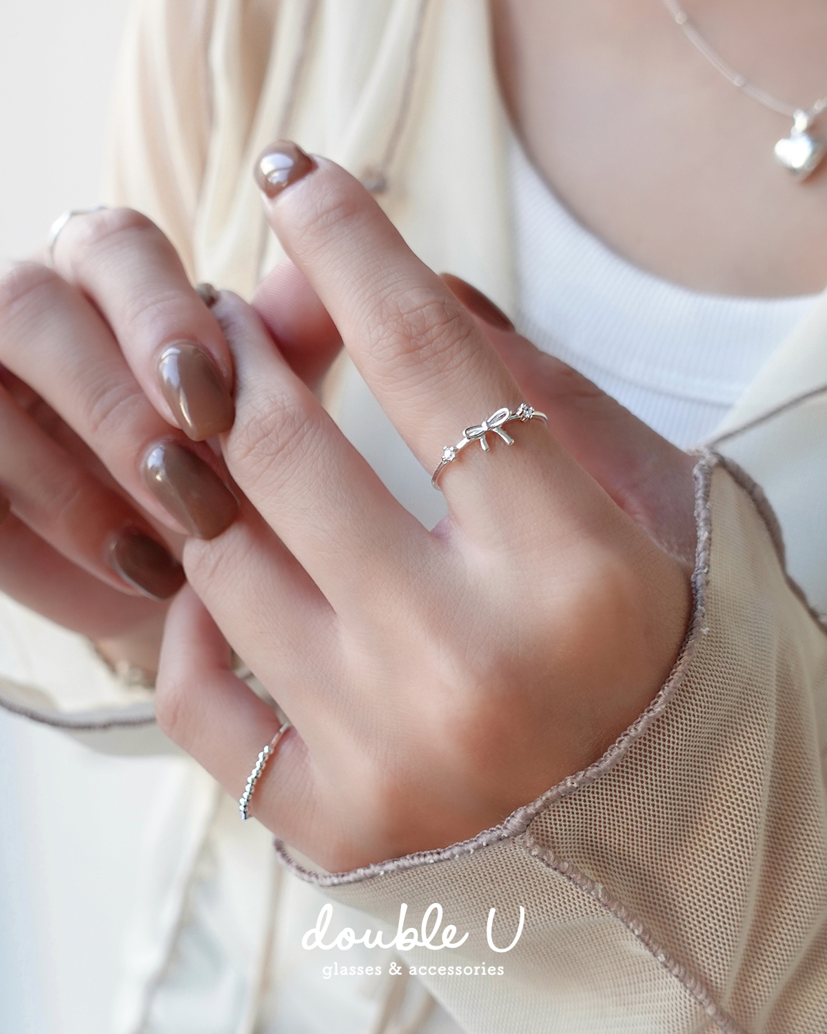 蝴蝶結小鑽・純銀戒指 (ERS10324)