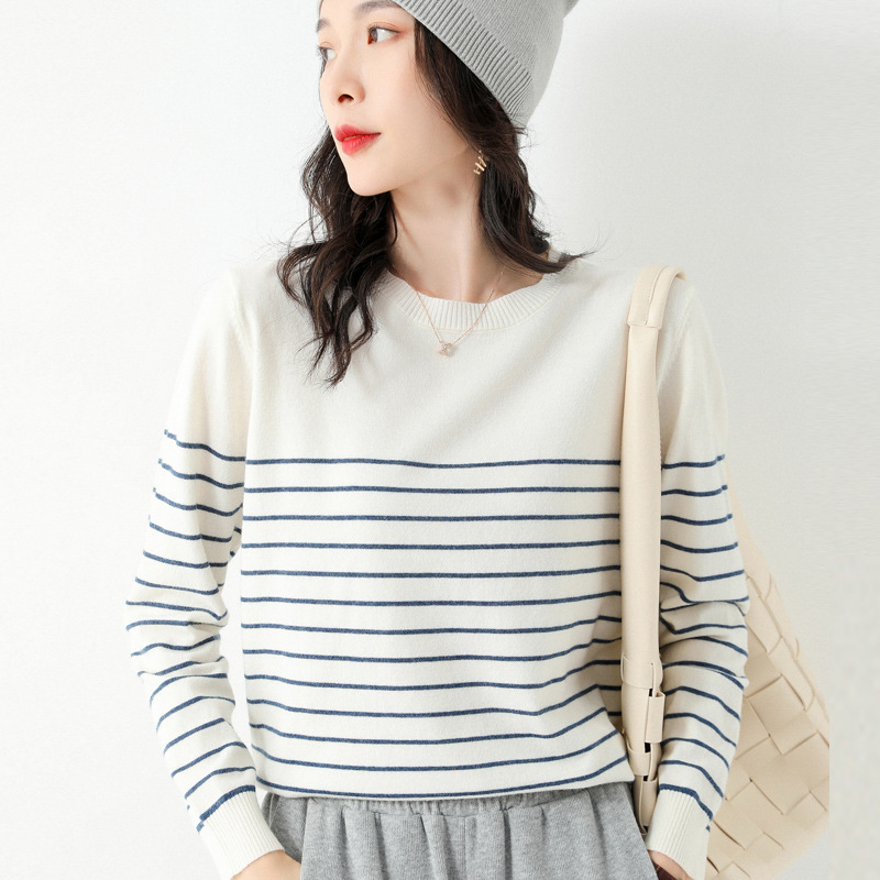 圓領條紋混紡針織上衣 五色
