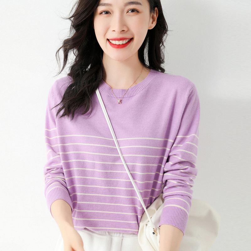 圓領條紋混紡針織上衣 五色