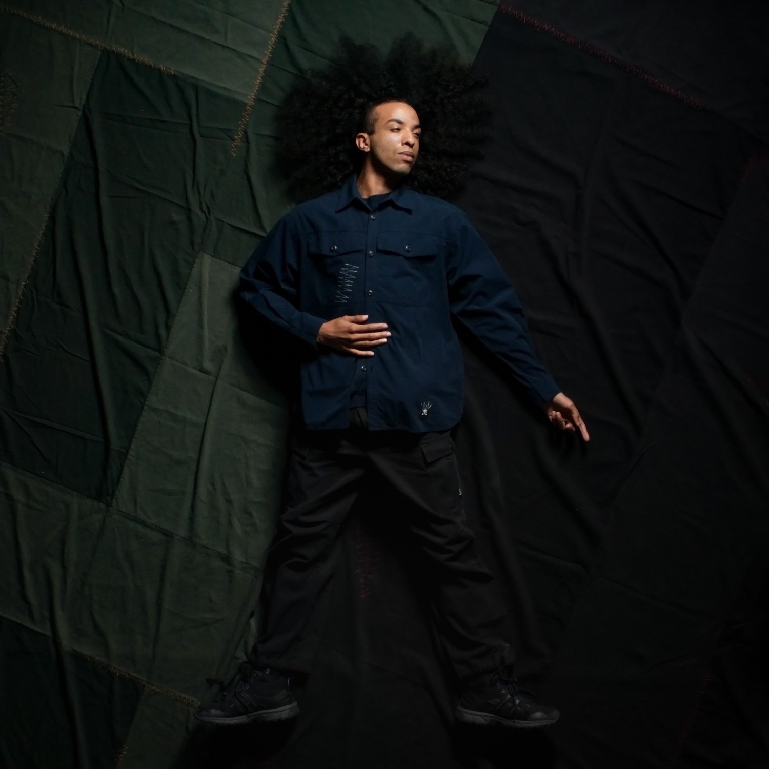 補丁雙口袋長袖襯衫-海軍藍