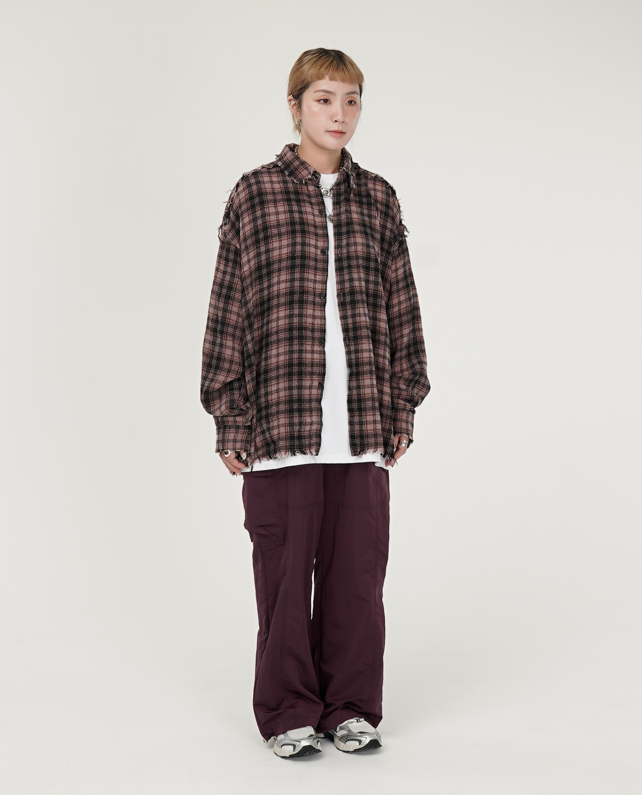 紫滑料綁繩工作褲