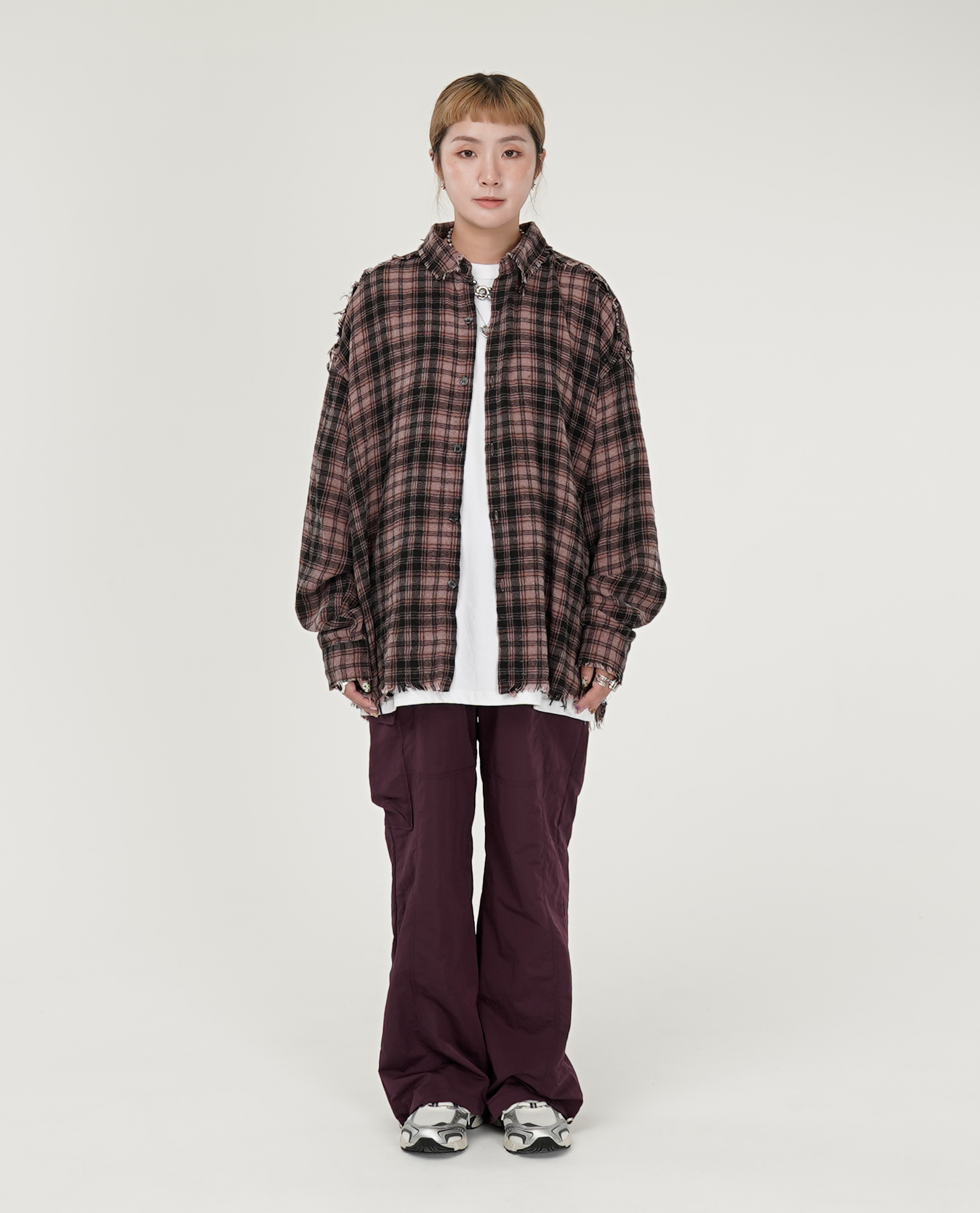 紫滑料綁繩工作褲