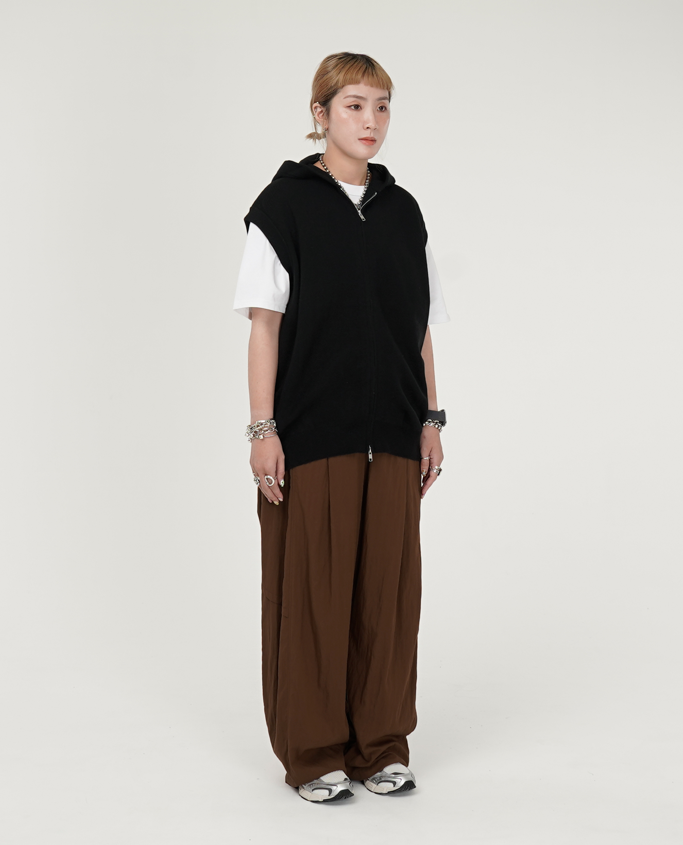 綁繩前摺滑料褲