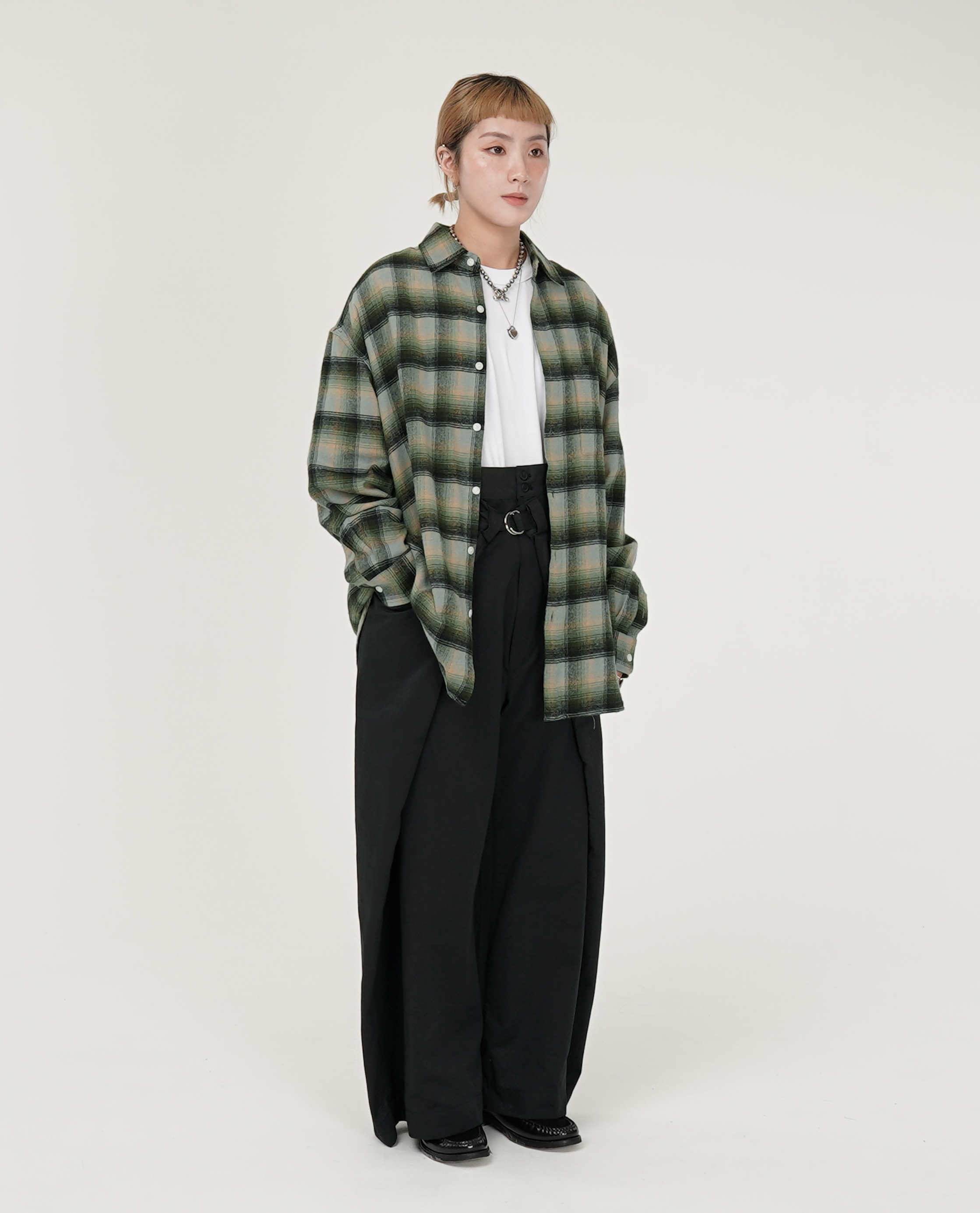 左右拉繩可調高腰寬褲