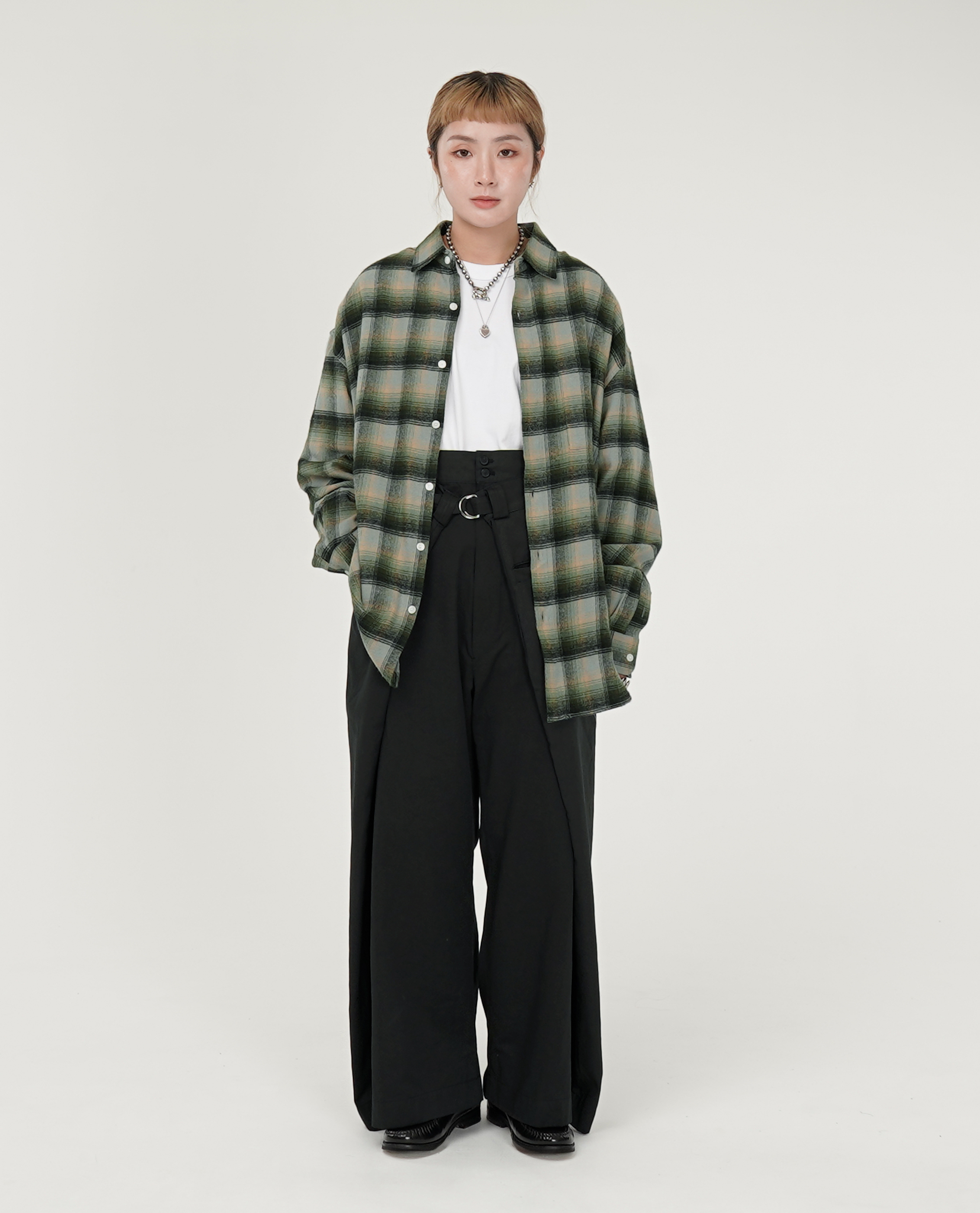 左右拉繩可調高腰寬褲