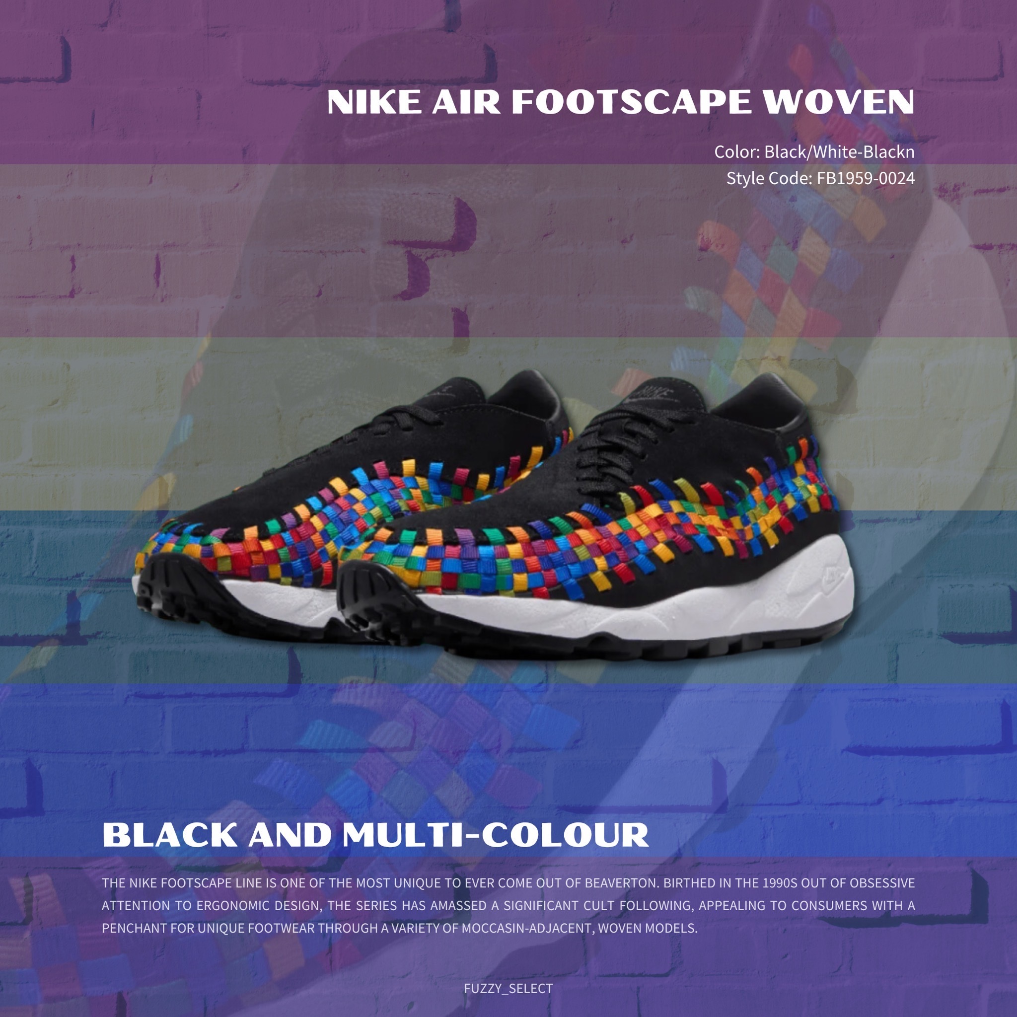 【逢甲 FUZZY】W Nike Air Footscape 編織 黑彩虹 FB1959-002