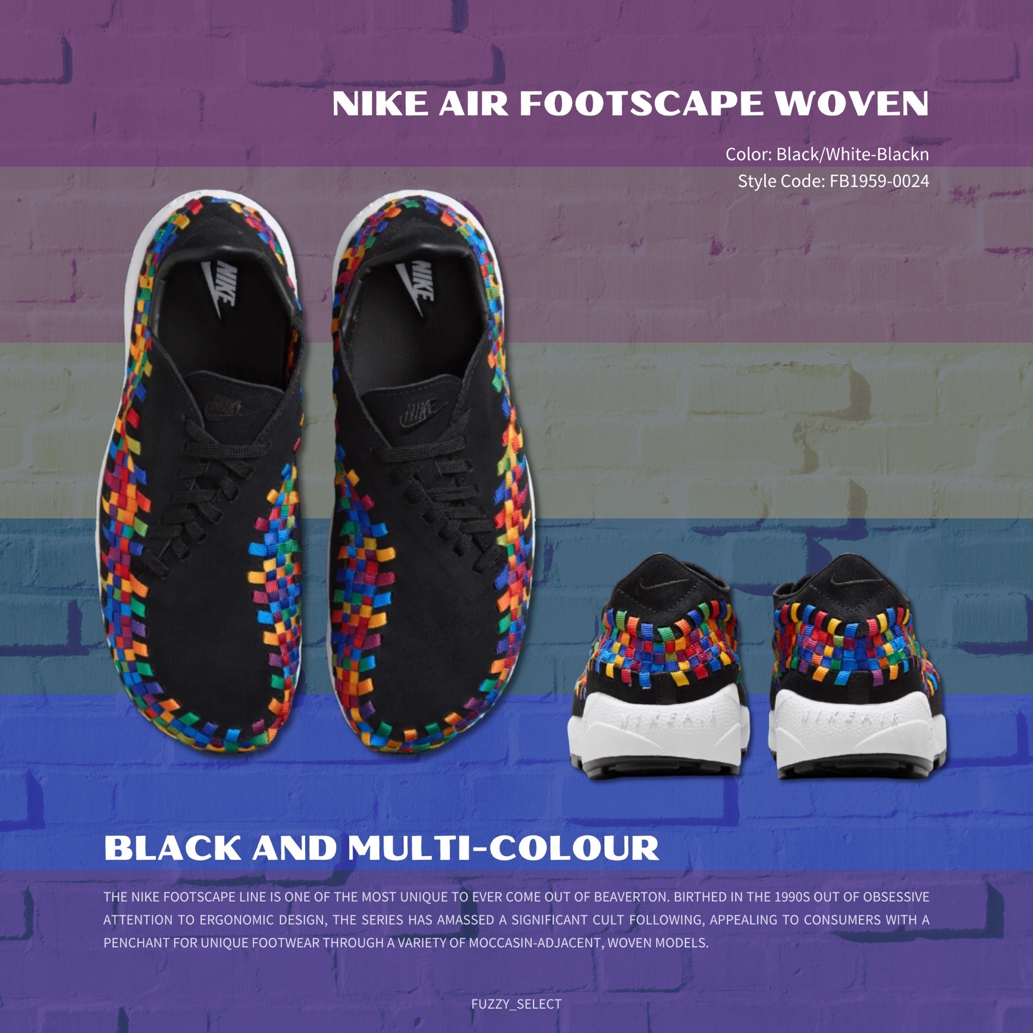 【逢甲 FUZZY】W Nike Air Footscape 編織 黑彩虹 FB1959-002