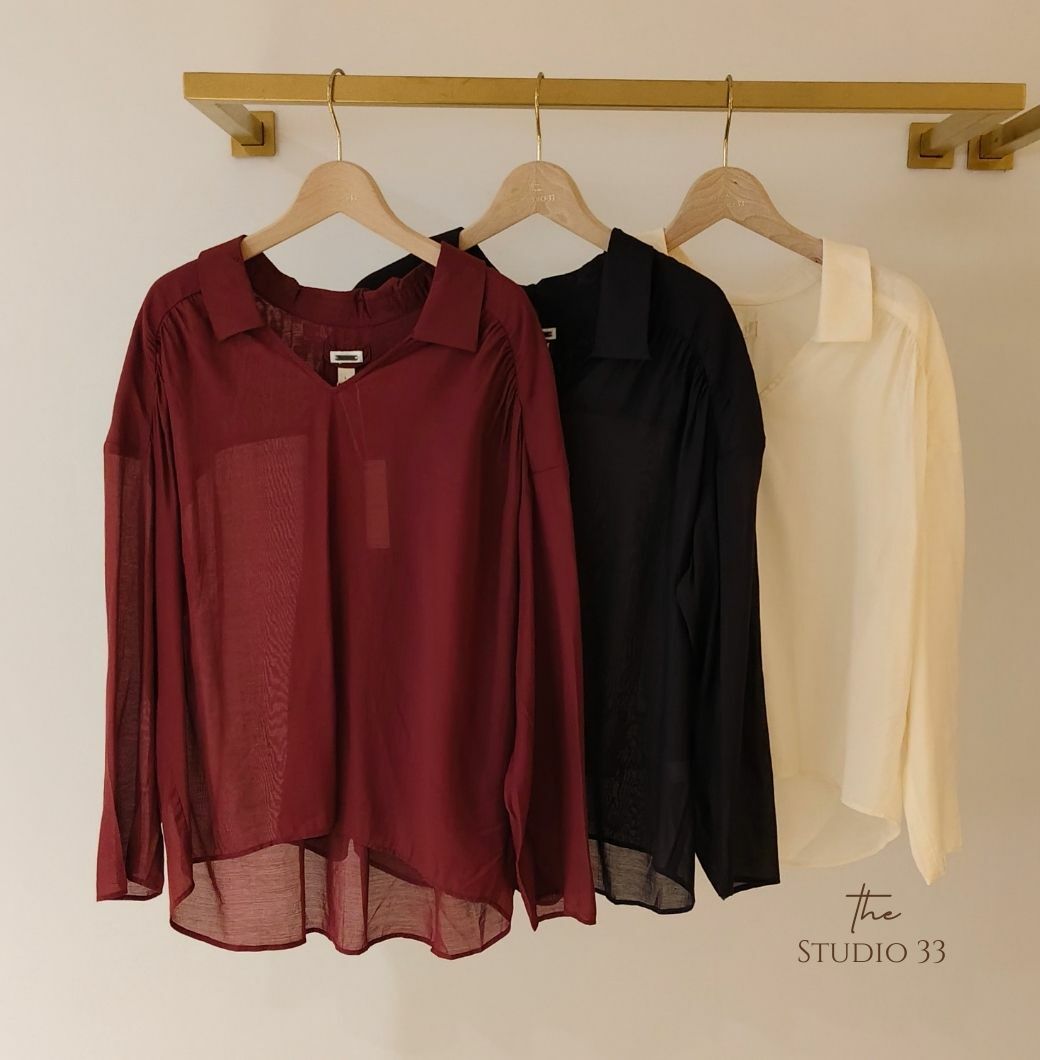 微透落肩設計V領襯衫