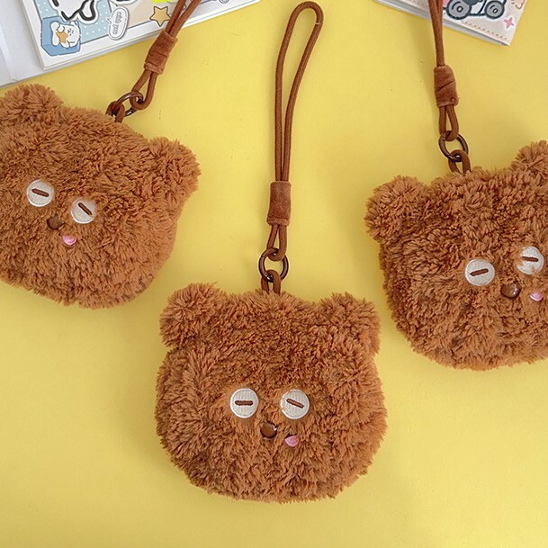 《4954》日系毛茸茸手腕繩小熊零錢包
