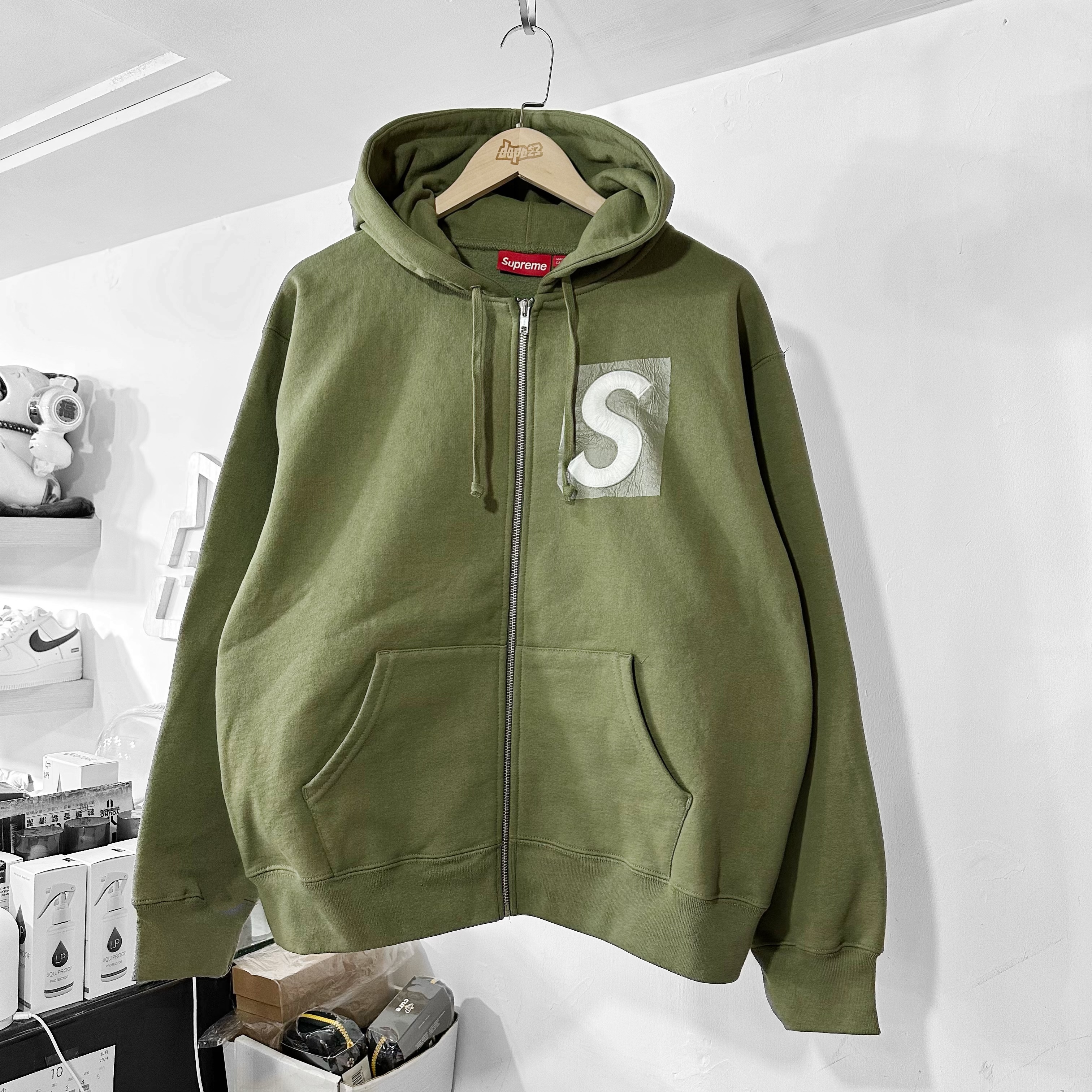 SUPREME FW24 S LOGO ZIP UP HOODED SWEATSHIRT OLIVE 拉鏈外套
