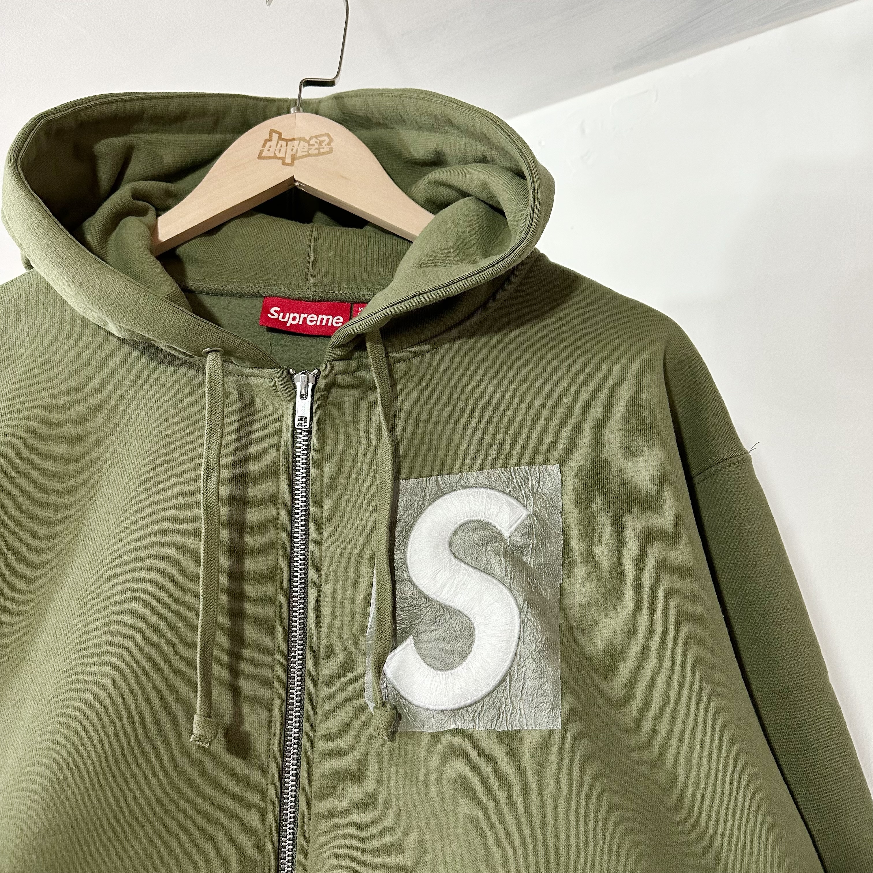 SUPREME FW24 S LOGO ZIP UP HOODED SWEATSHIRT OLIVE 拉鏈外套