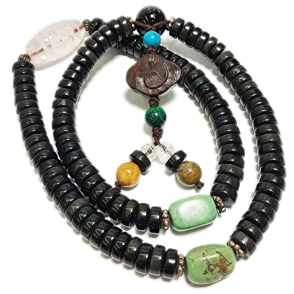 祥雲{紫檀}&黑曜岩108念珠8*3mm【十方】123925