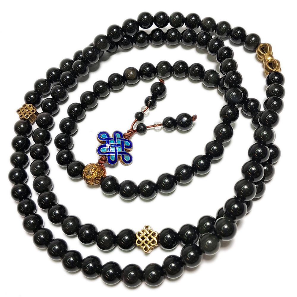 金剛杵&黑曜岩(彩虹)108念珠8mm【十方】130208