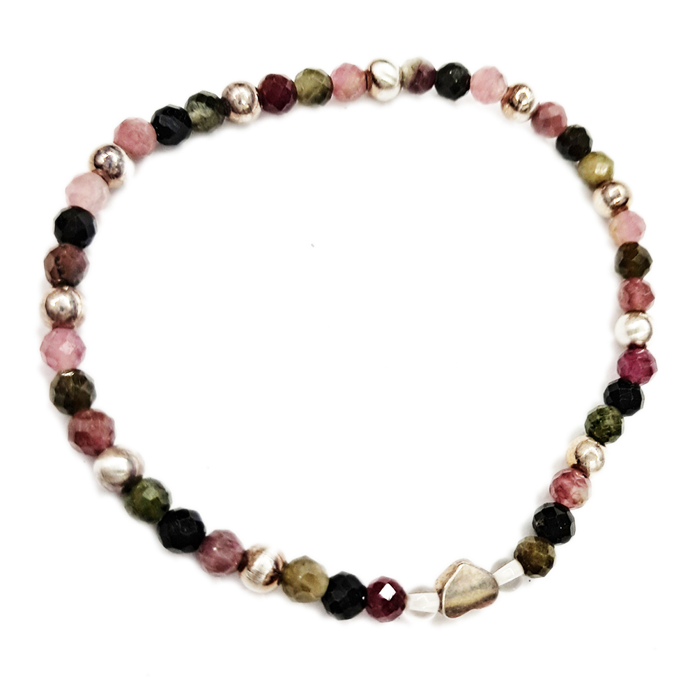 愛心925純銀+碧璽 鑽面 手珠4mm【十方】146746